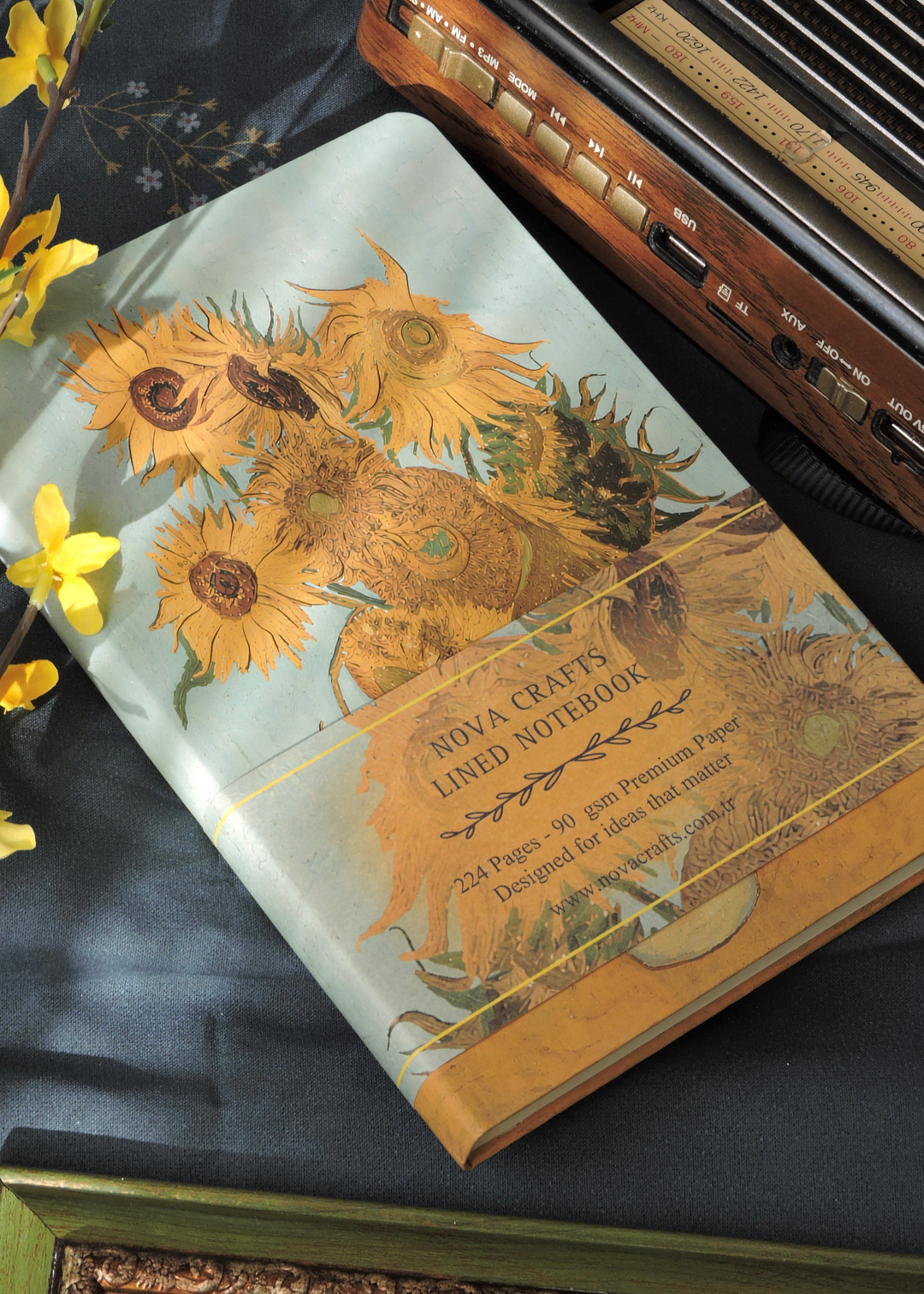 Nova Crafts Van Gogh Koleksiyonu Çizgili Defter Ayçiçekleri  A5  Yaldızlı ve Çizilmez Kapak