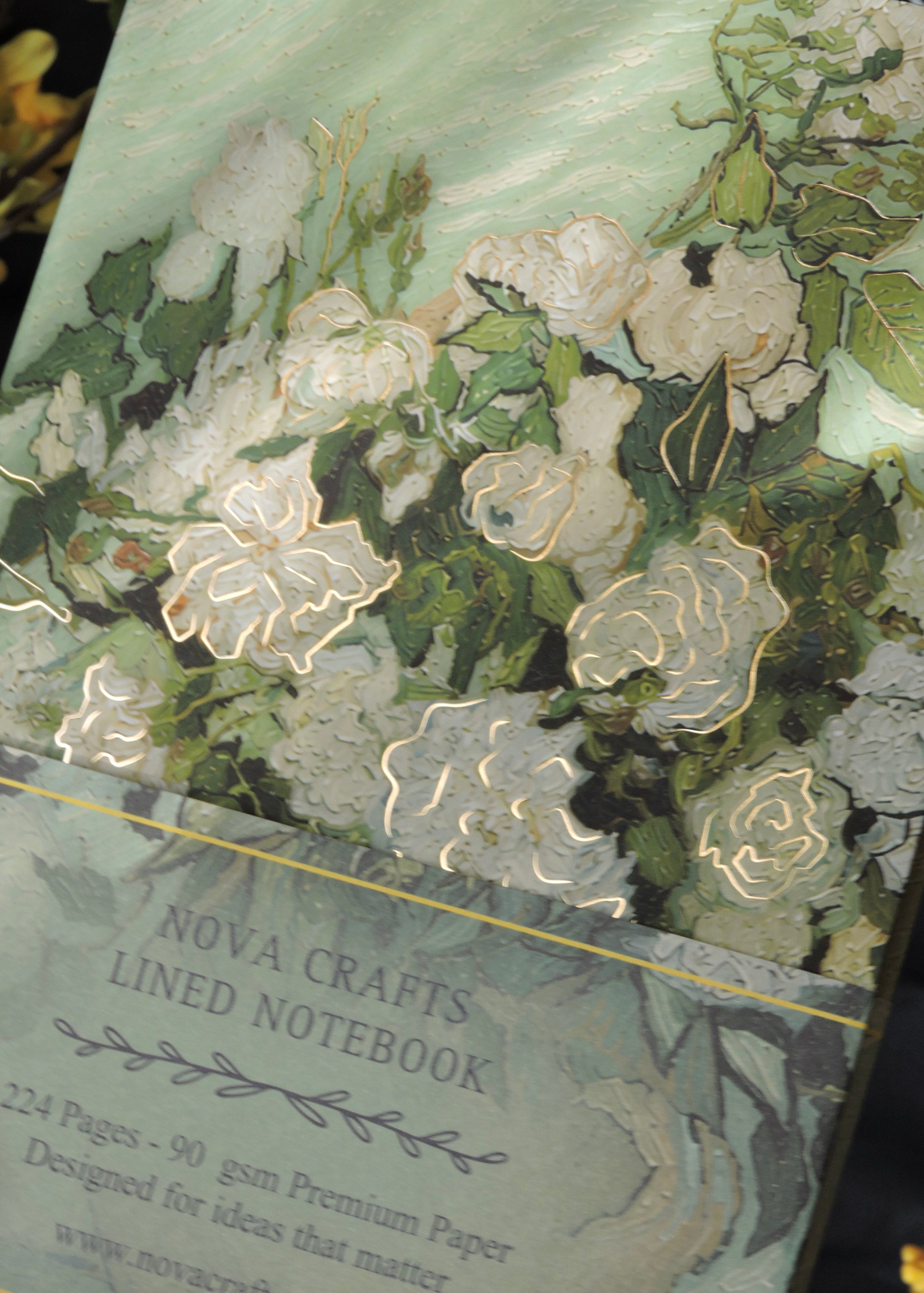 Nova Crafts Van Gogh Koleksiyonu Çizgili Defter Pembe Güllü Vazo  A5  Yaldızlı ve Çizilmez Kapak