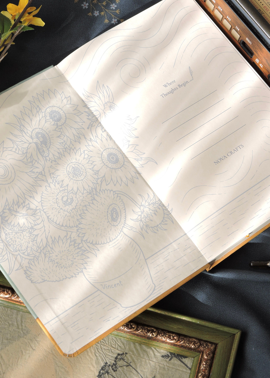 Nova Crafts Van Gogh Koleksiyonu Çizgili Defter Ayçiçekleri  A5  Yaldızlı ve Çizilmez Kapak