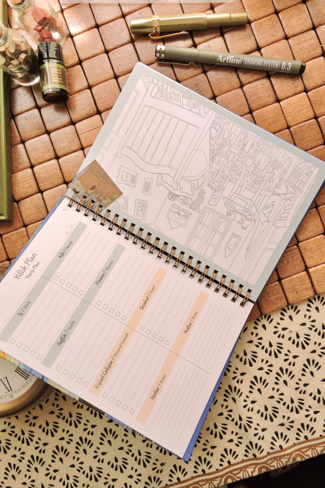 Nova Crafts Van Gogh Spiralli Ajanda Ayçiçekleri Etkinlikli Süresiz Ajanda / Planner / Sert Kapak