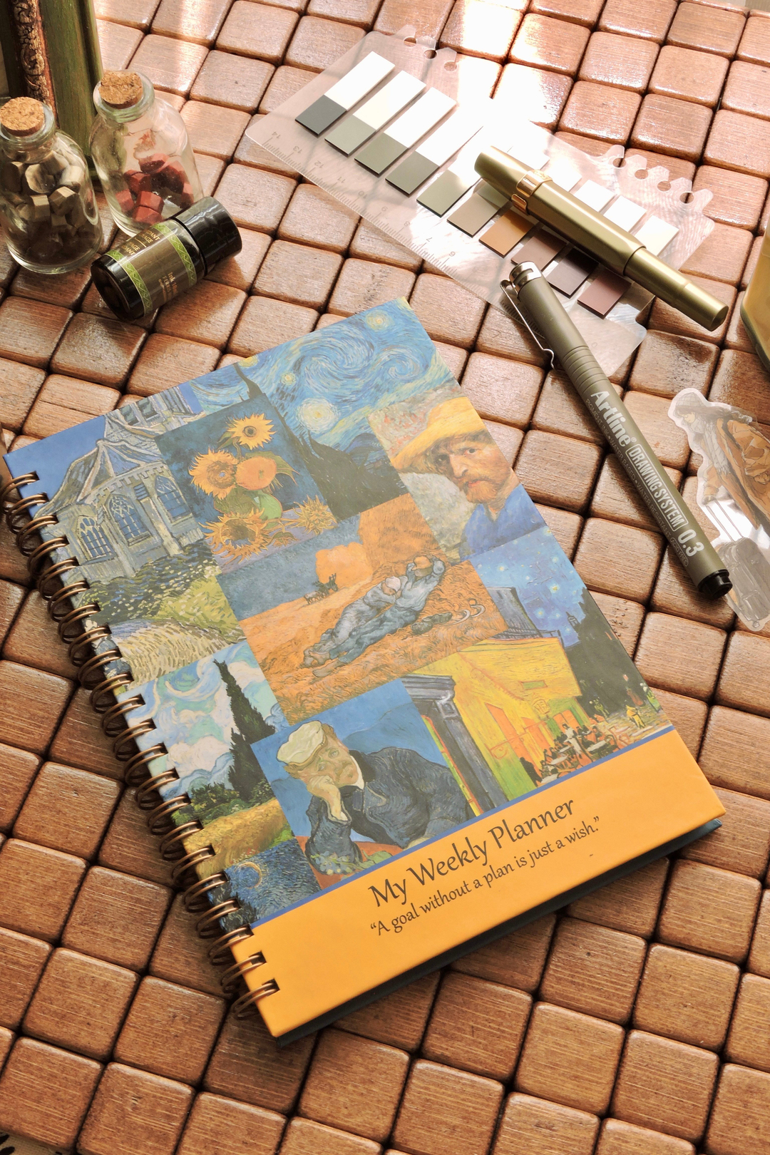 Nova Crafts Van Gogh Spiralli Ajanda Ayçiçekleri Kolaj Etkinlikli Süresiz Ajanda / Planner / Sert Kapak