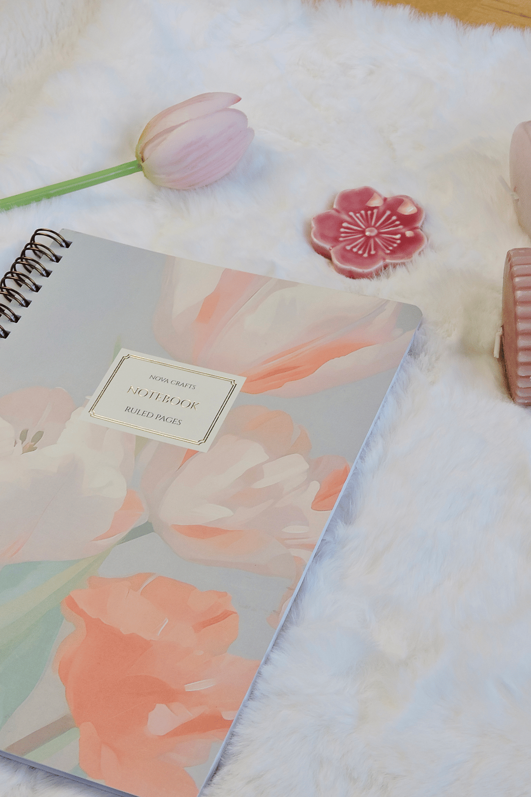 Nova Crafts Yaldızlı Spiralli Pembe 2 Çizgili Defter