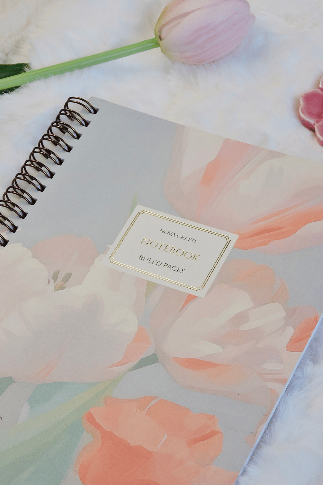Nova Crafts Yaldızlı Spiralli Pembe 2 Çizgili Defter
