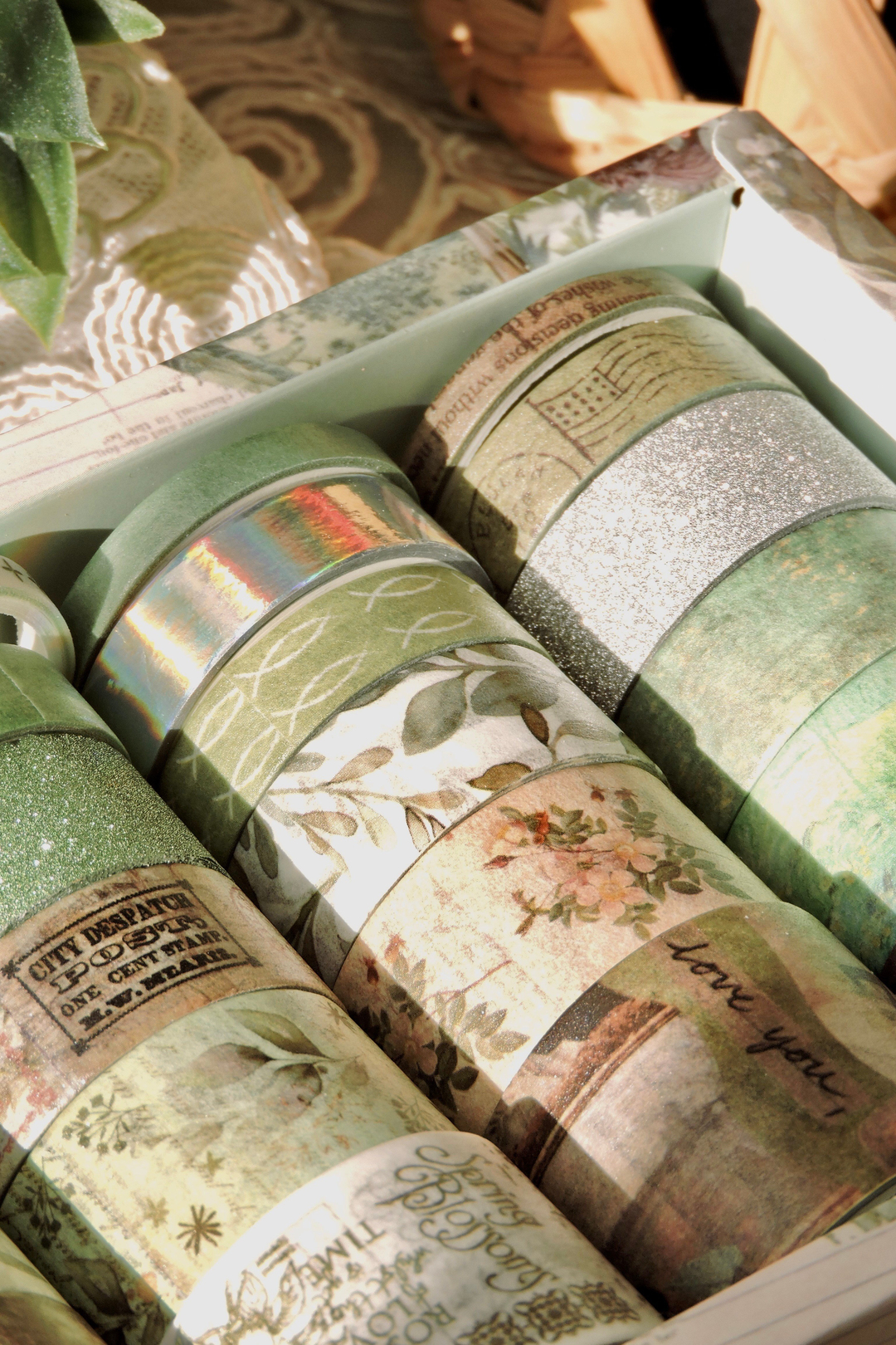 Nova Crafts Yeşil Secret Garden Series Tablolar 24 lü Washitape Seti ( Bullet Journal için uygundur.)