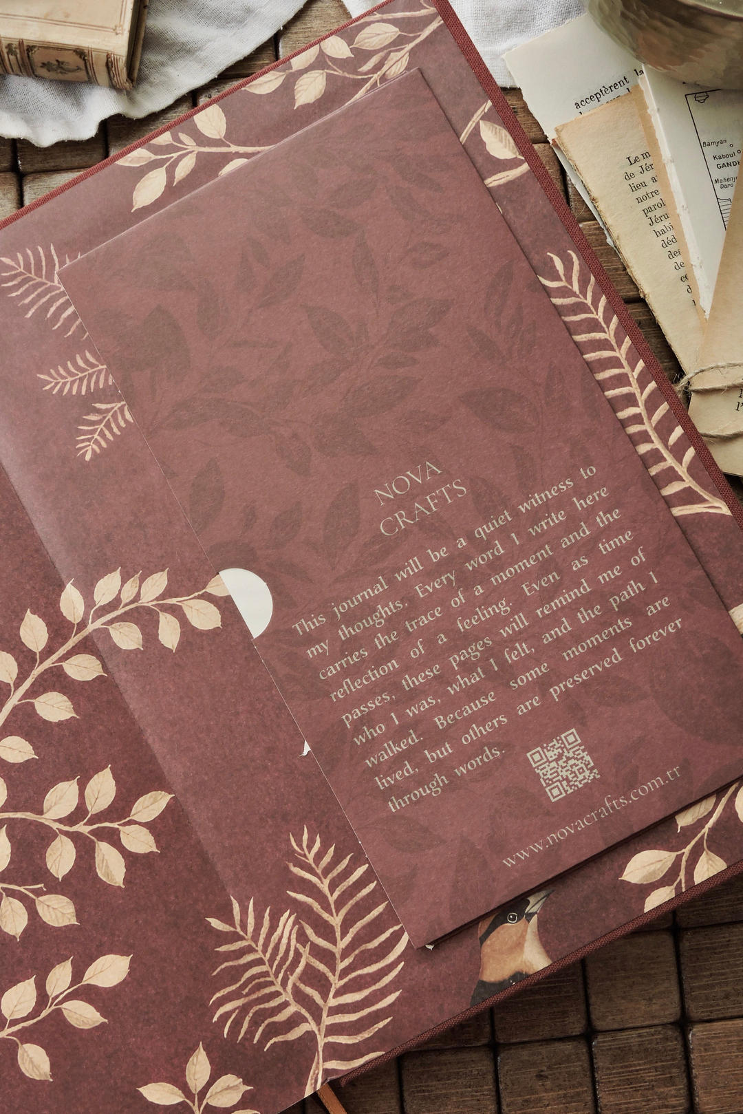 Nova Crafts Zarafet Serisi Bordo Yaldızlı Keten Kapak Çizgişi Defter  