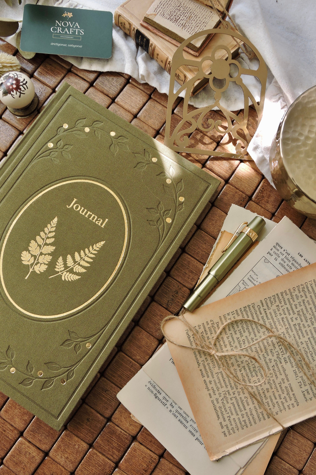 Nova Crafts Zarafet Serisi |  Turuncu Yaldızlı Keten Çizgili Defter  