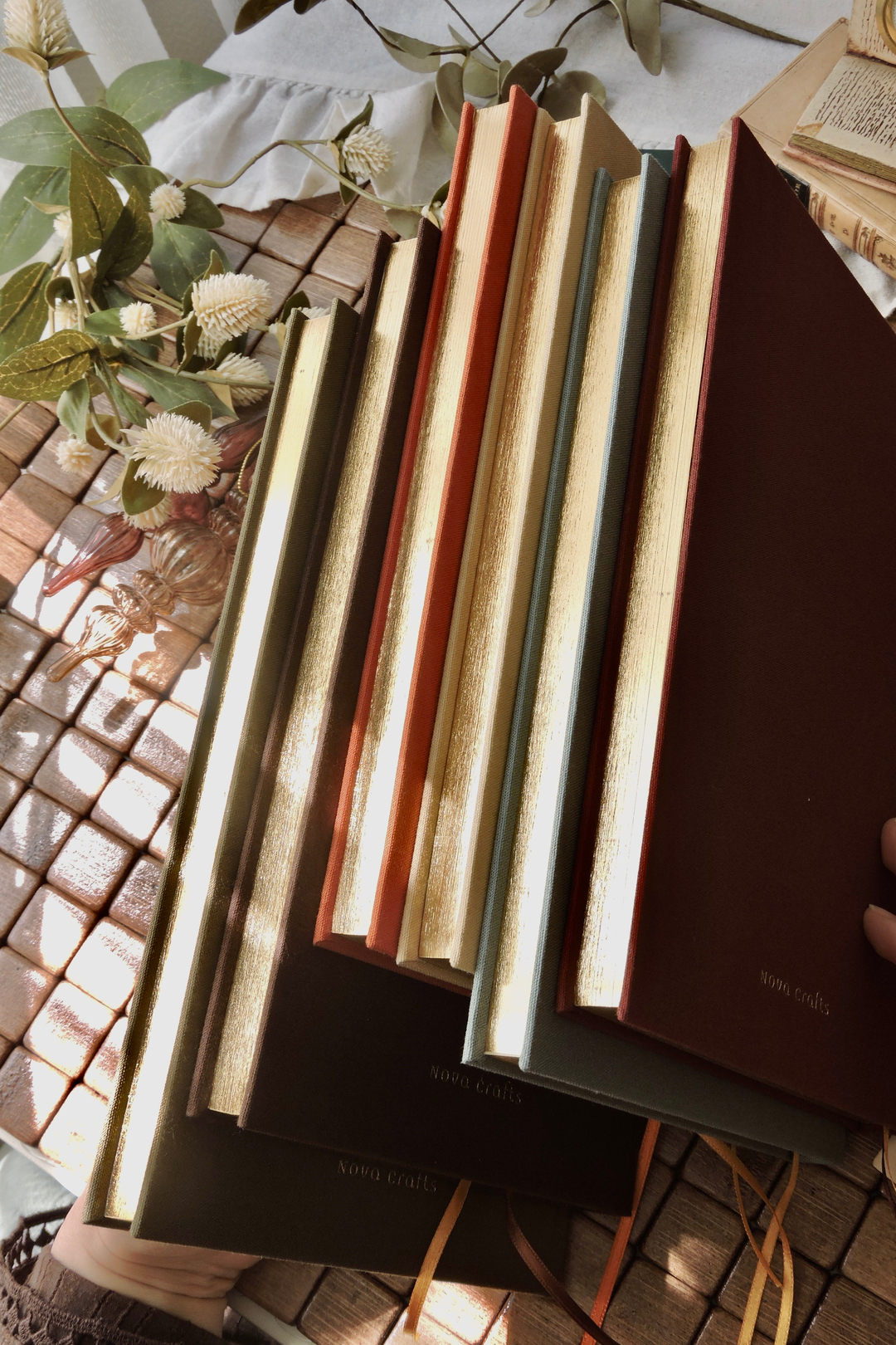 Nova Crafts Zarafet Serisi |  Turuncu Yaldızlı Keten Çizgili Defter  