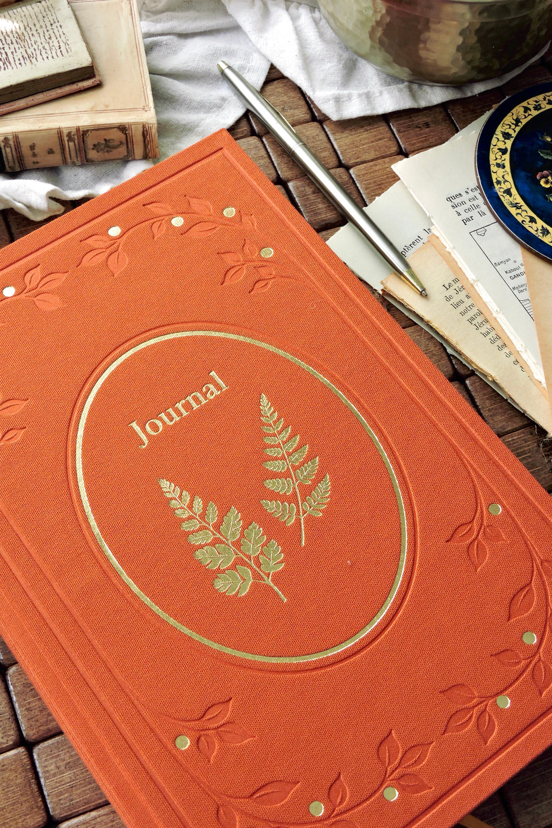 Nova Crafts Zarafet Serisi |  Turuncu Yaldızlı Keten Çizgili Defter  