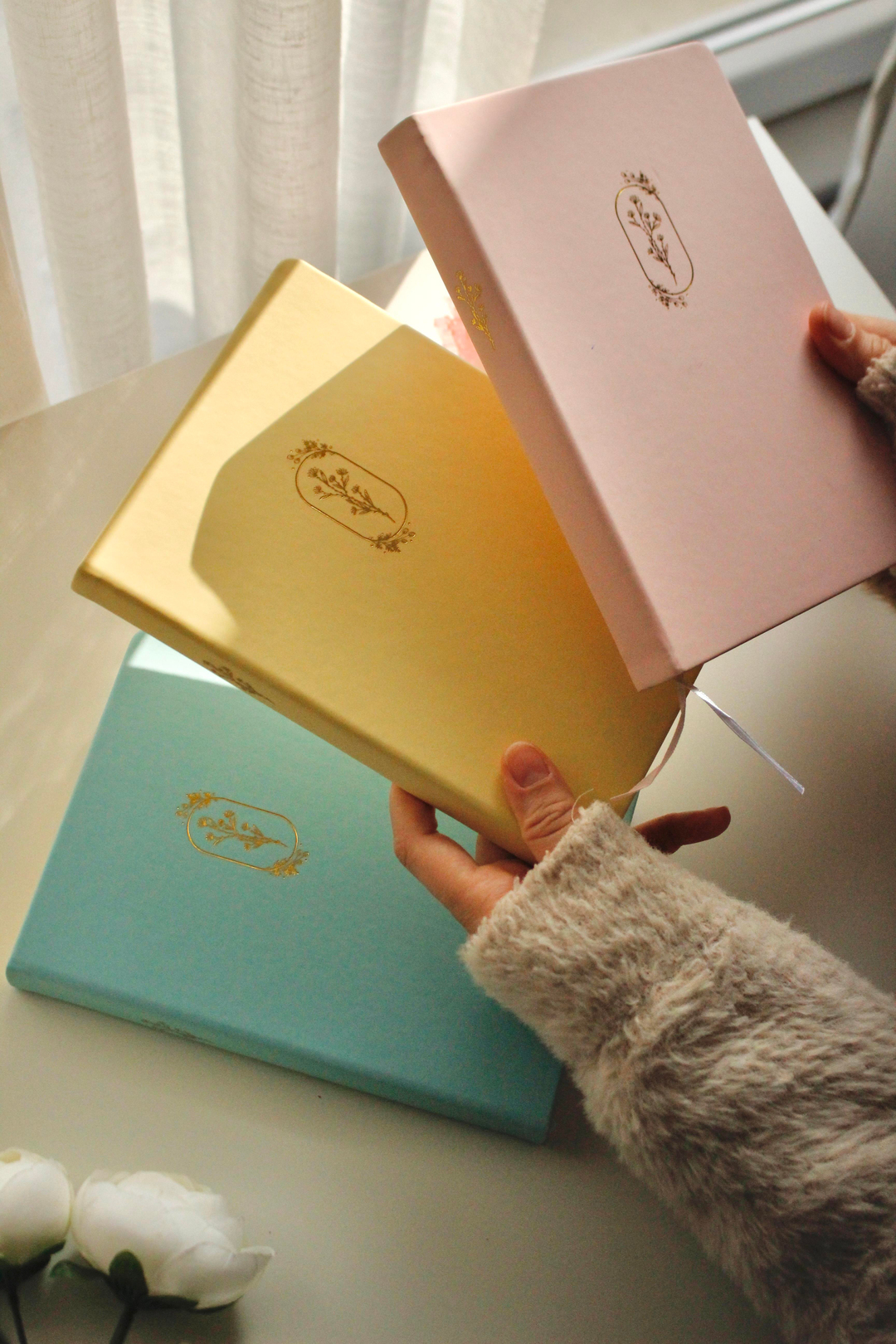 Paris Romantic Flowers 3lü Defter Serisi Vegan Deri / Kenarı Yaldızlı