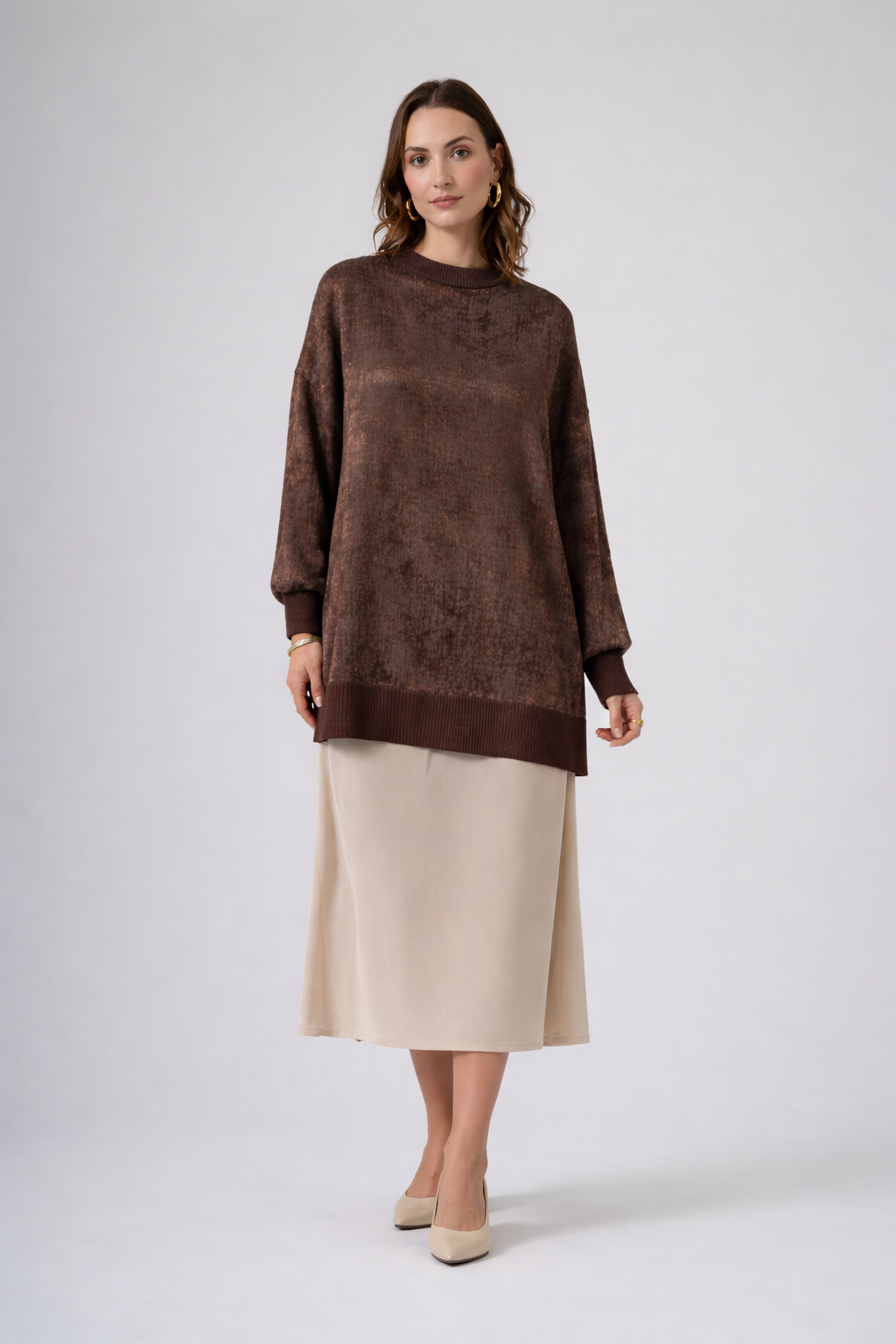 Nuss 3013 Parlak Dokulu Tunik – Kahve
