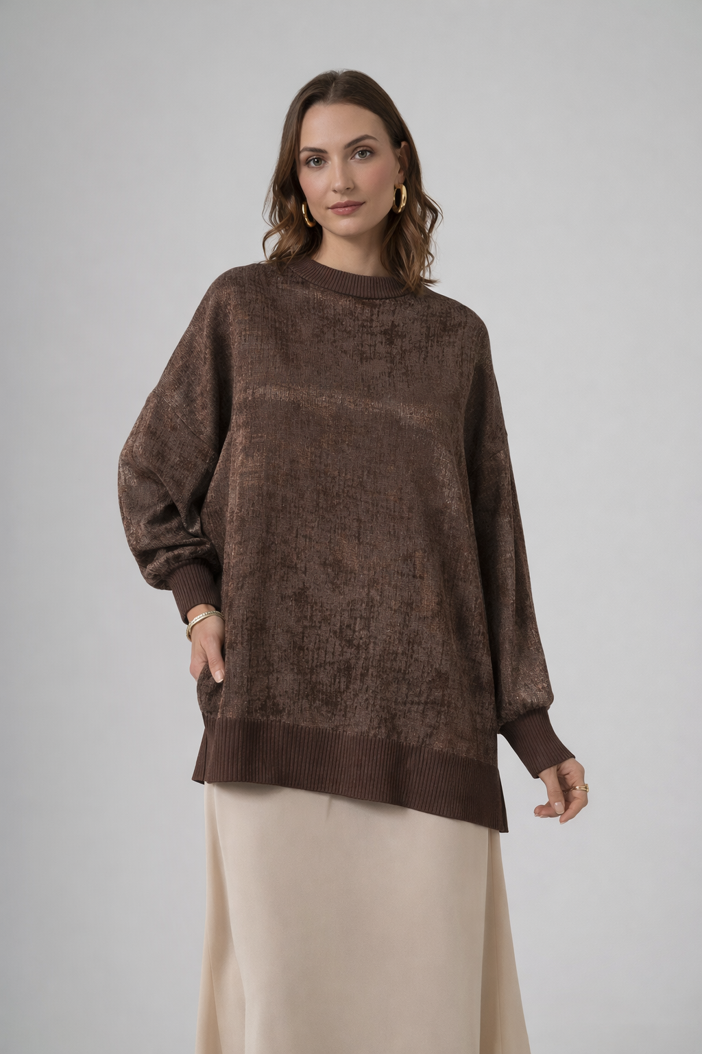 Nuss 3013 Parlak Dokulu Tunik – Kahve