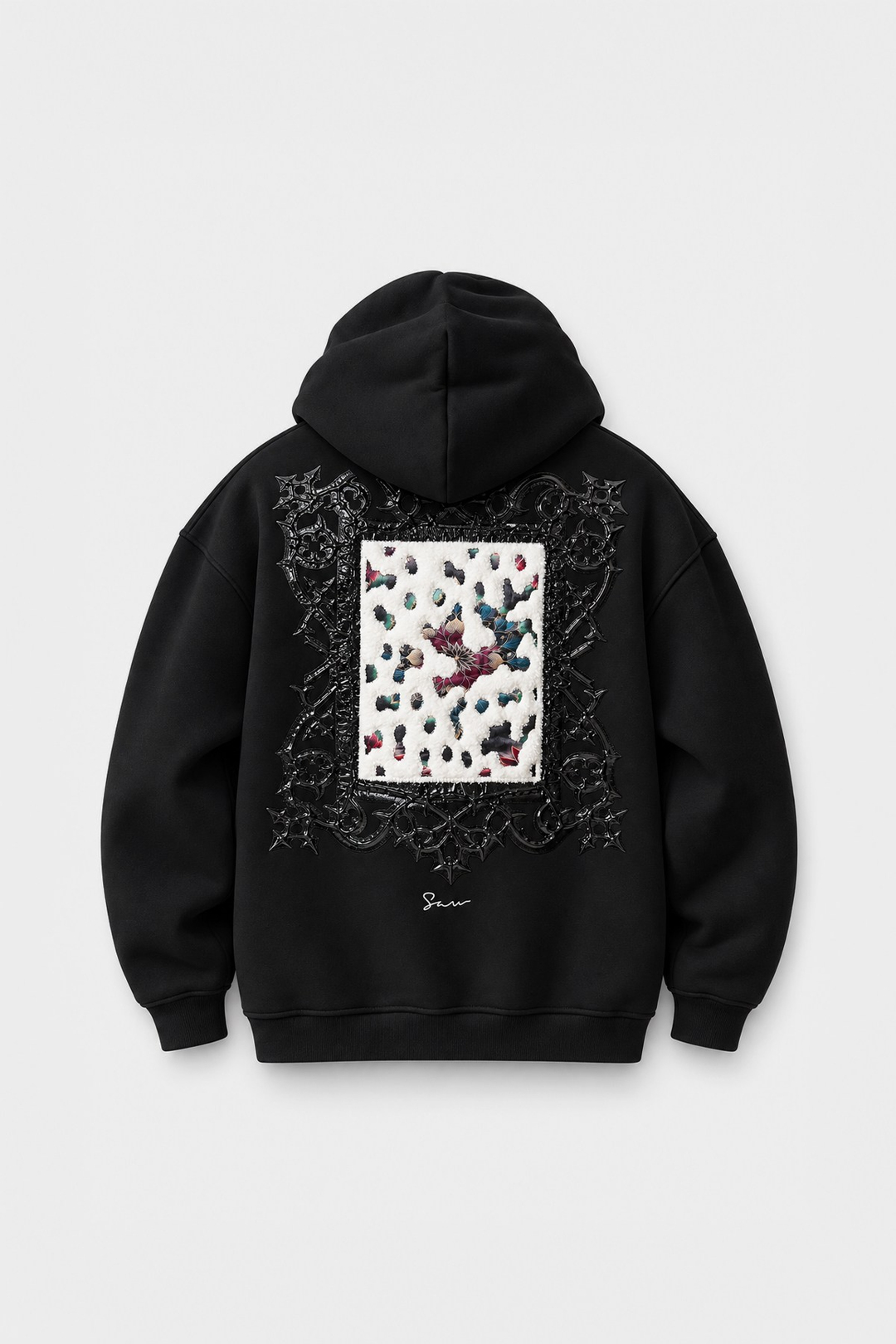 Baroque Bloom Oversize Erkek Sweatshirt Siyah