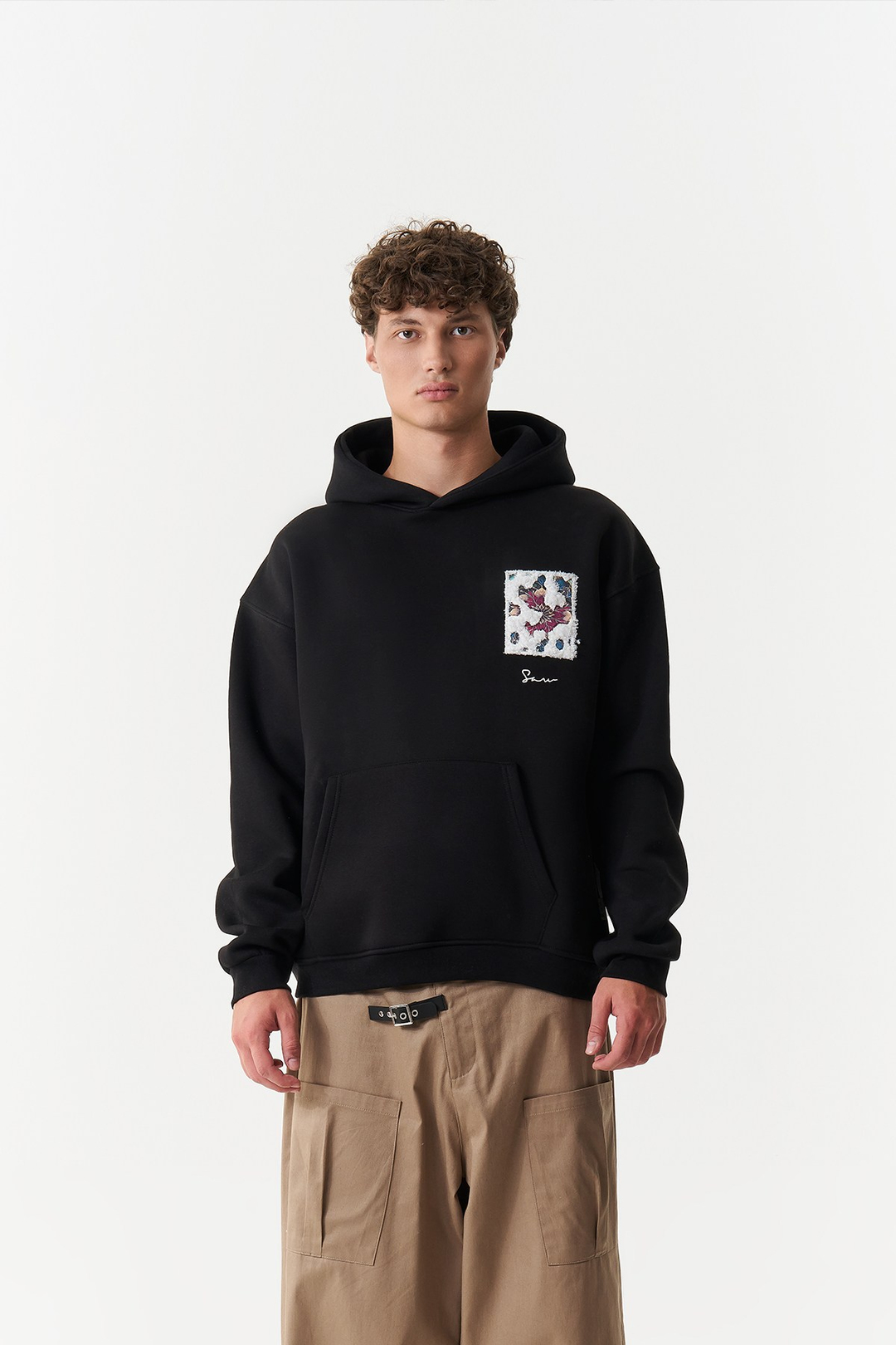 Baroque Bloom Oversize Erkek Sweatshirt Siyah