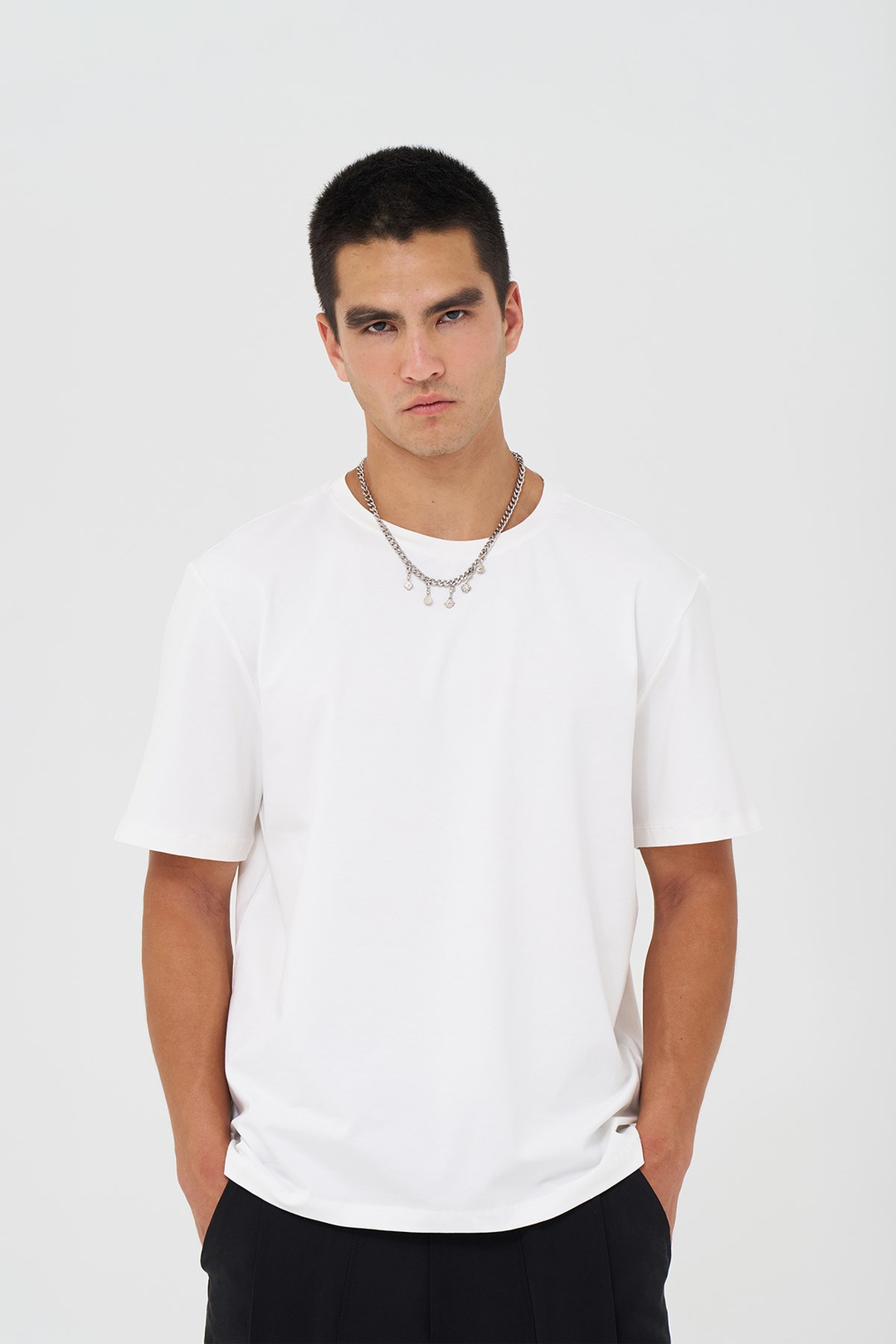 Basic Slim Fit Tişört Erkek /01 Ekru