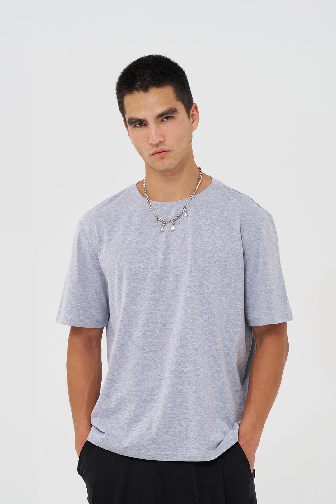 Basic Slim Fit Tişört Erkek /01 Gri
