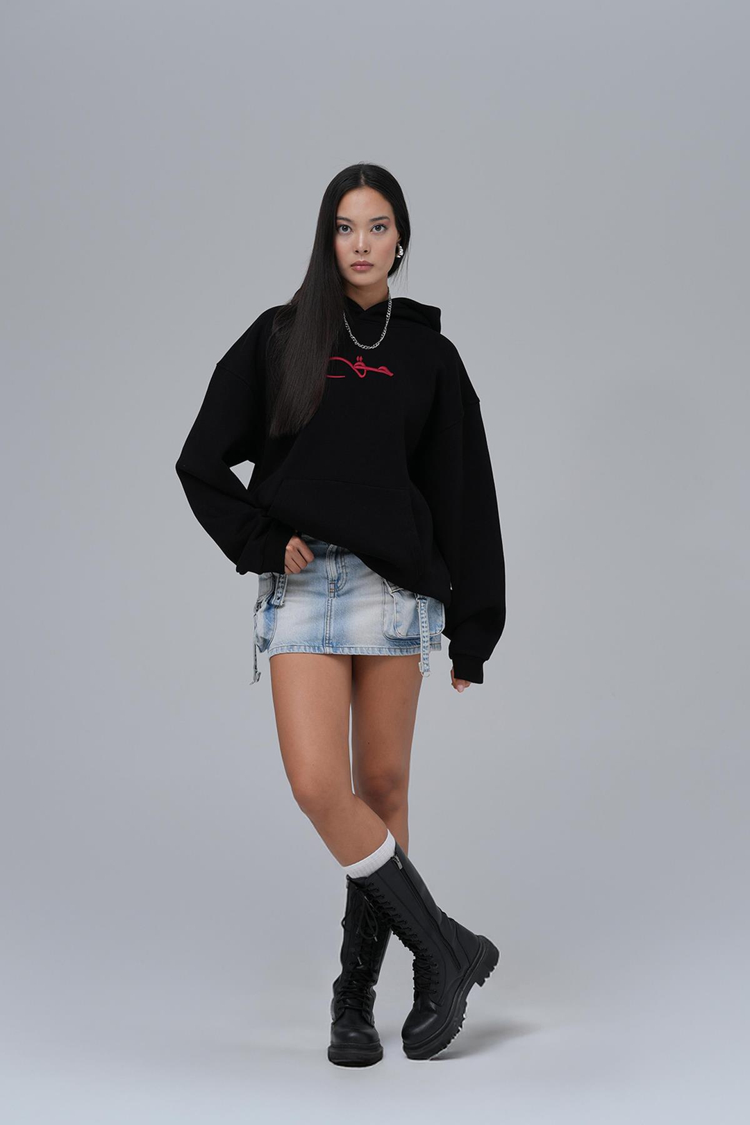 Calligraphy Carpet Oversize Sweatshirt Kadın Siyah