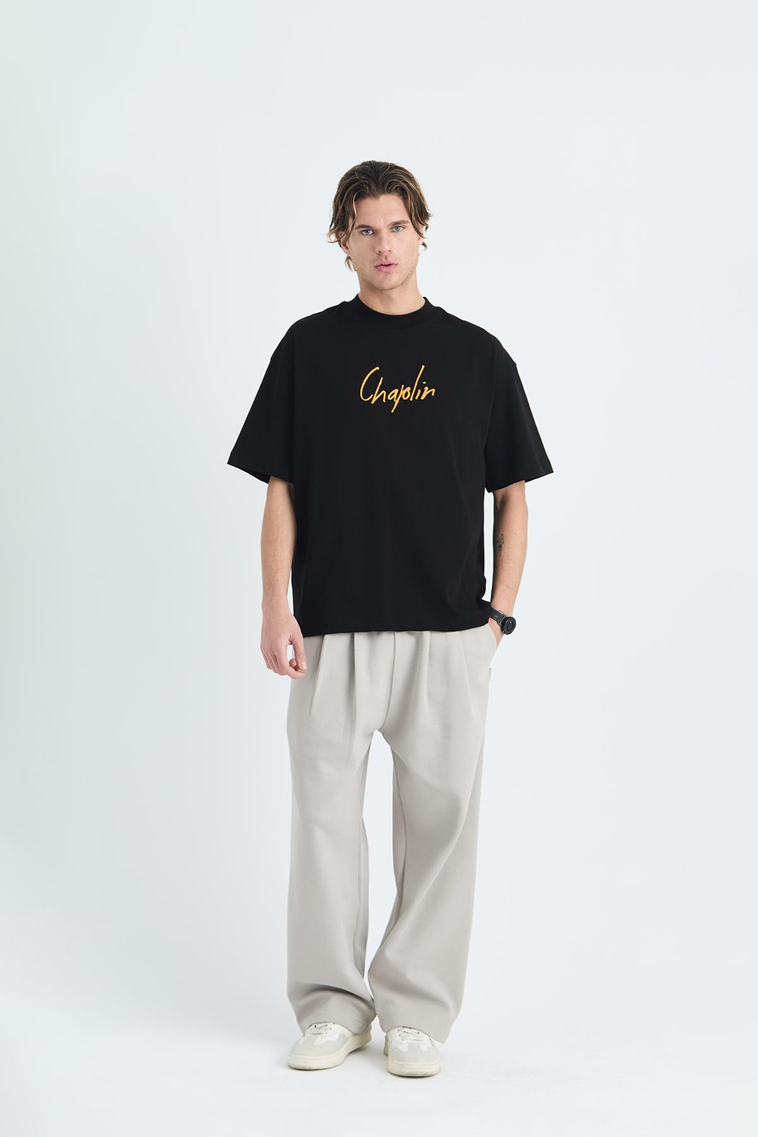 Chaplin Oversize Tişört Erkek Siyah