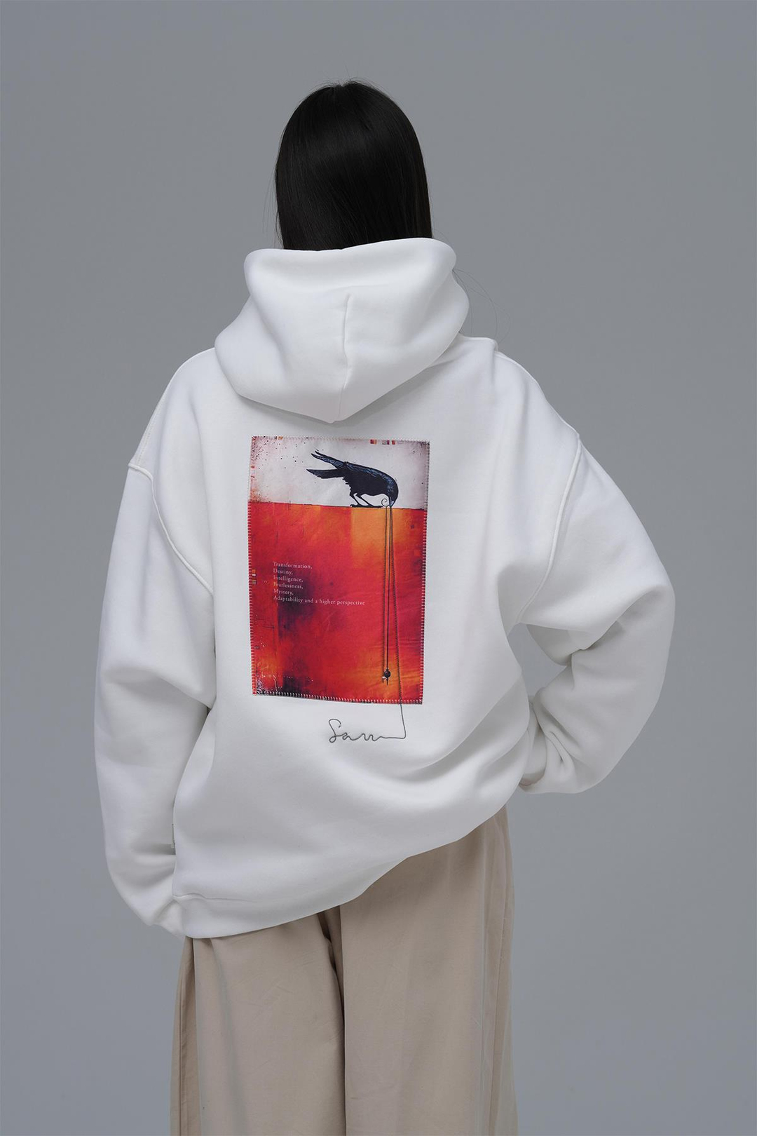 Crow of Transformation Oversize Sweatshirt Kadın Ekru