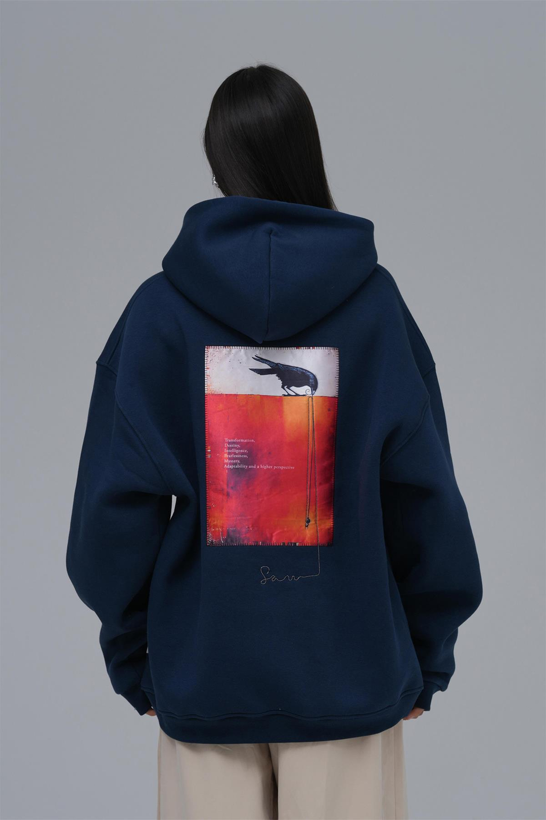 Crow of Transformation Oversize Sweatshirt Kadın İndigo