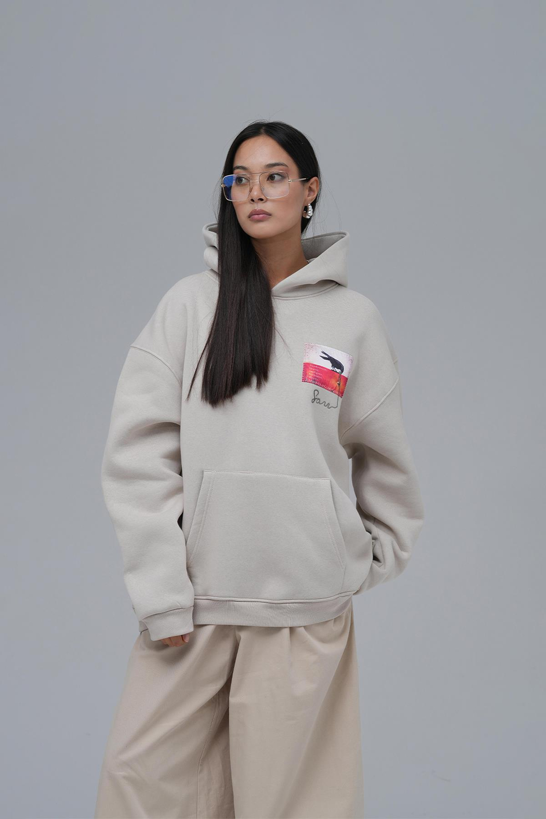 Crow of Transformation Oversize Sweatshirt Kadın Stone