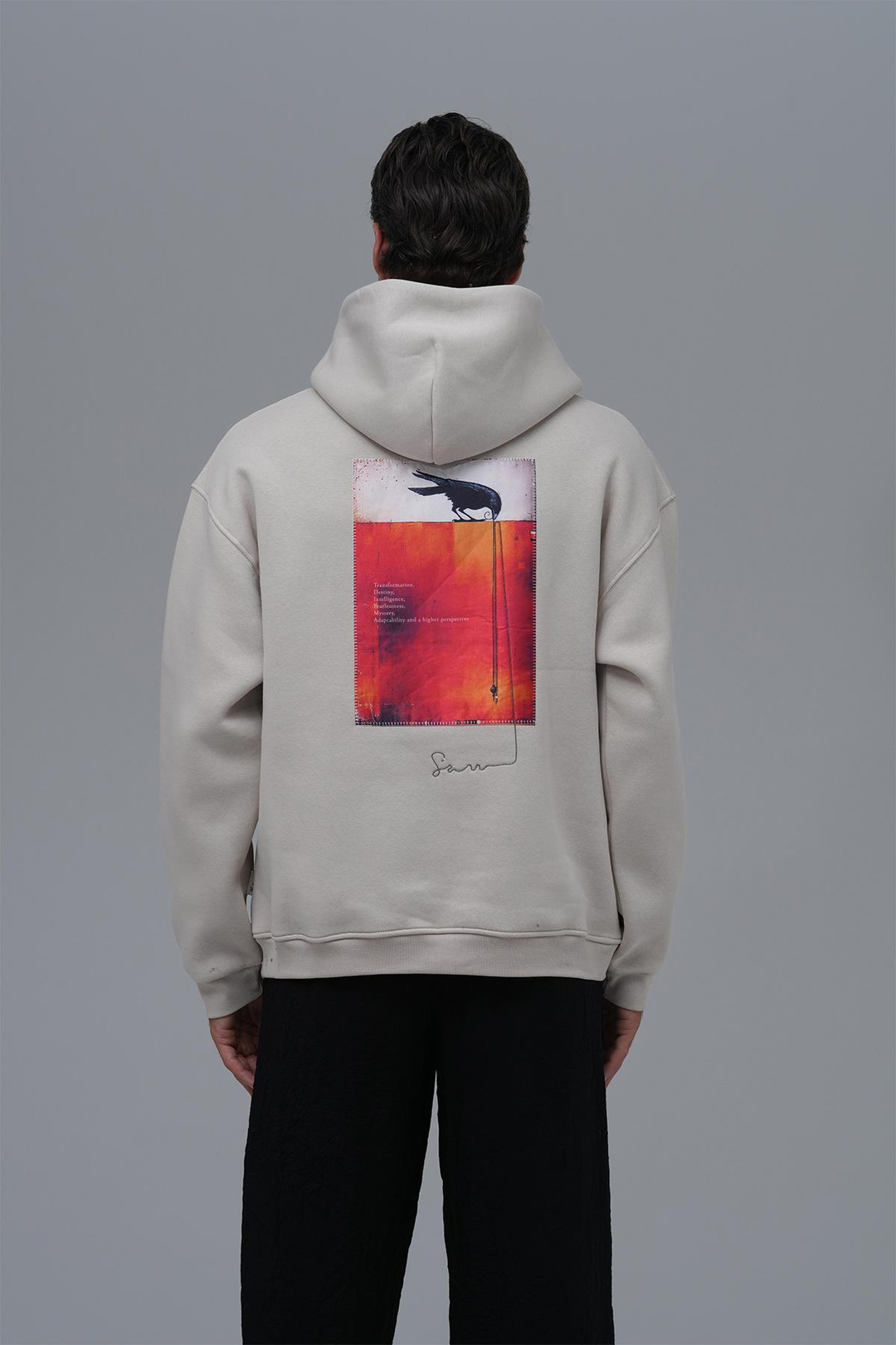 Crow of Transformation Oversize Sweatshirt Erkek Stone