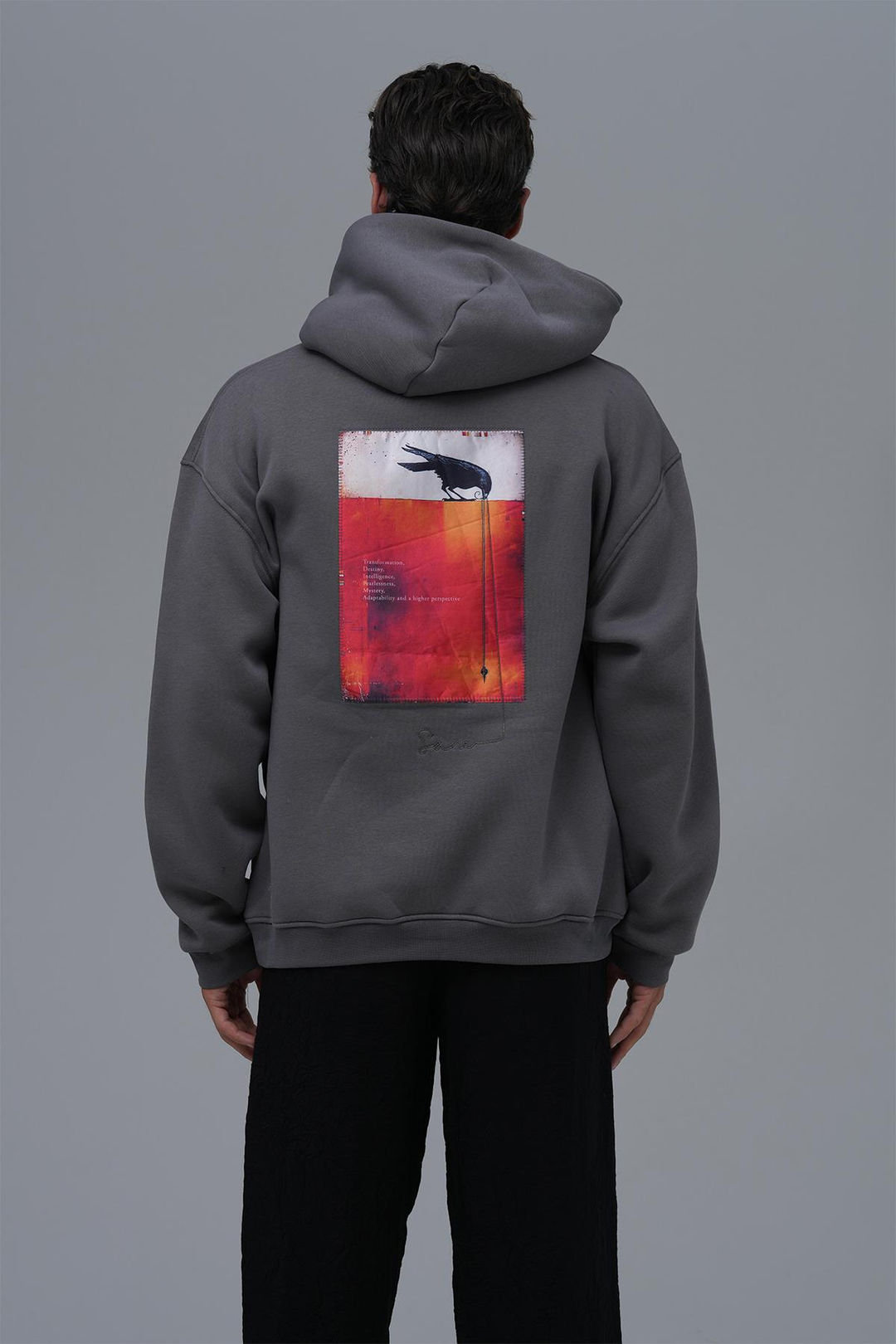 Crow of Transformation Oversize Sweatshirt Erkek Füme