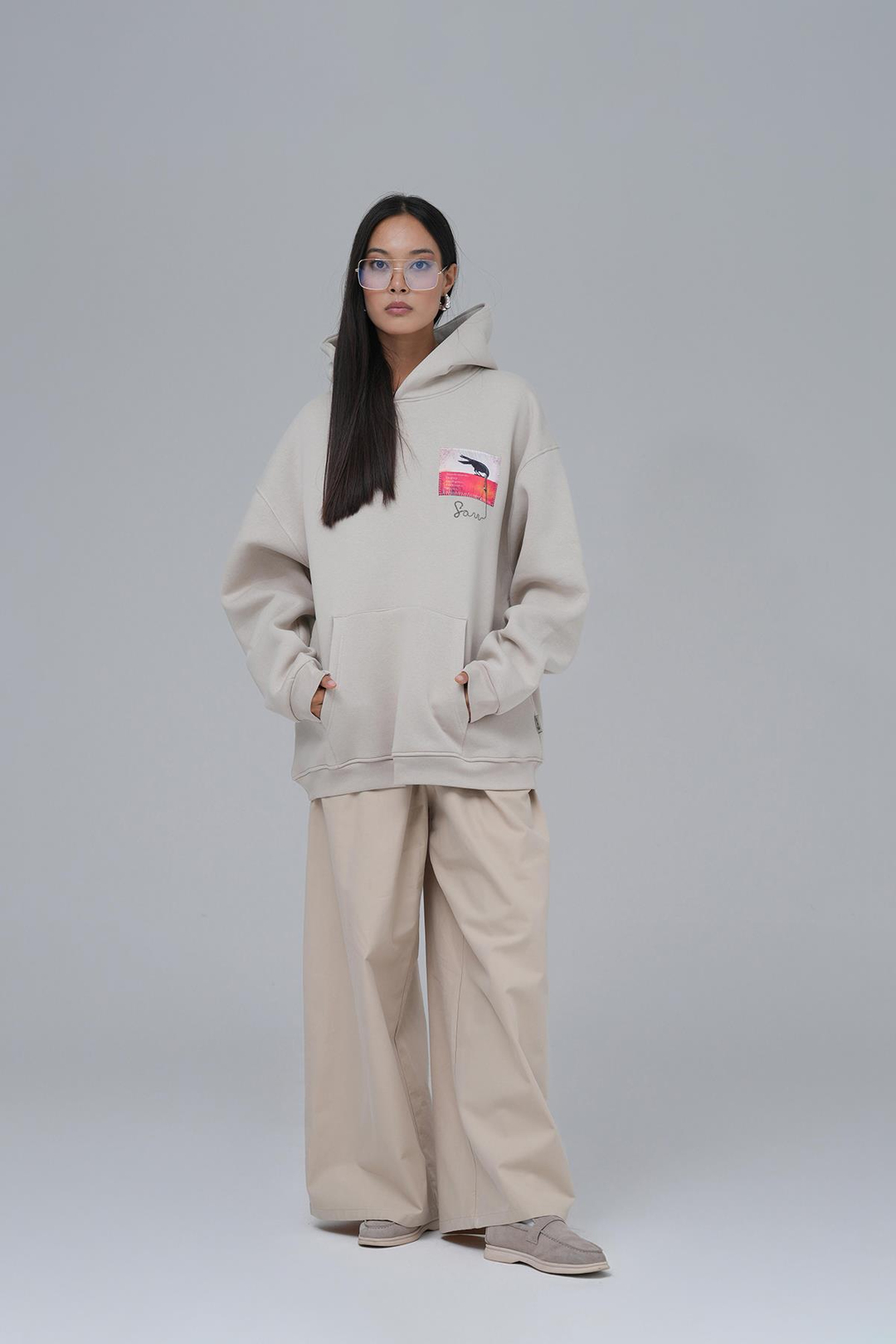 Crow of Transformation Oversize Sweatshirt Kadın Stone