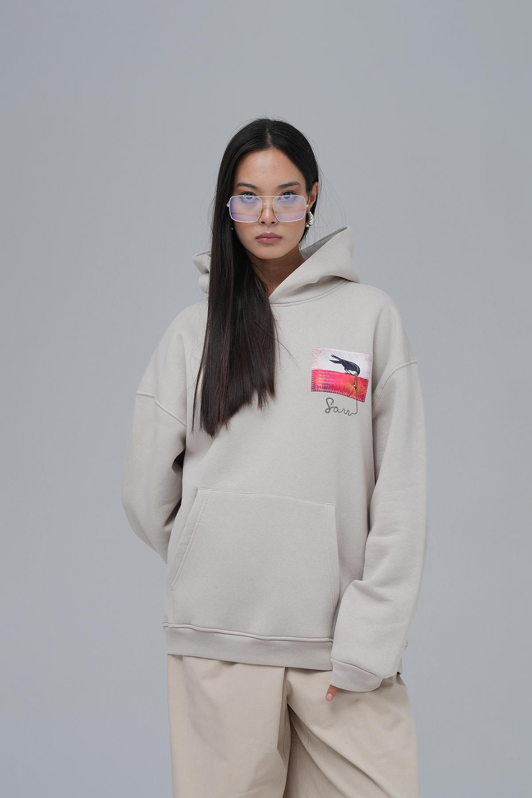 Crow of Transformation Oversize Sweatshirt Kadın Stone