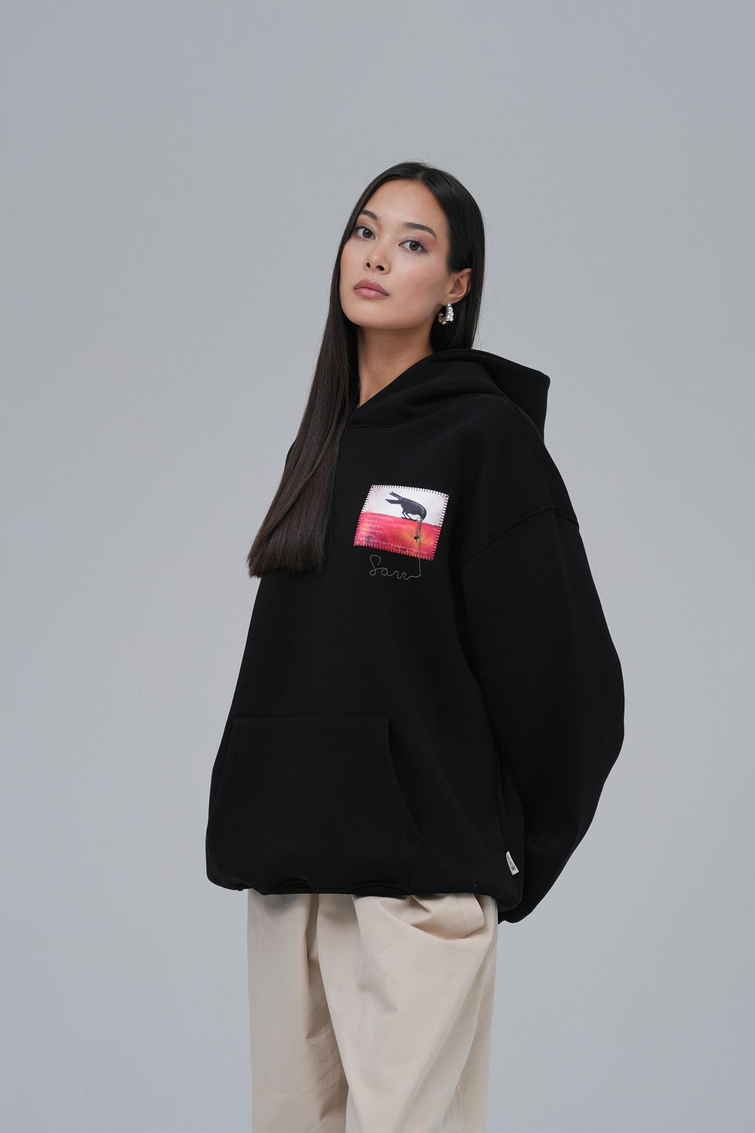 Crow of Transformation Oversize Sweatshirt Kadın Siyah