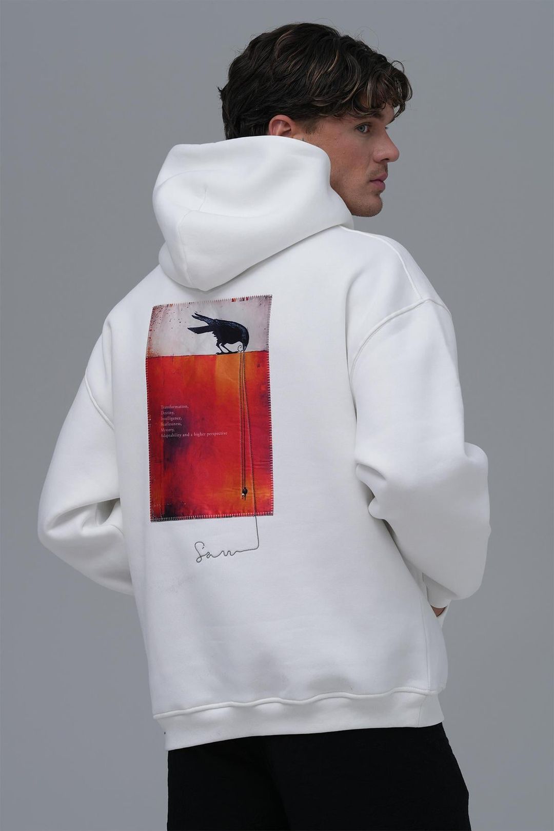 Crow of Transformation Oversize Sweatshirt Erkek Ekru
