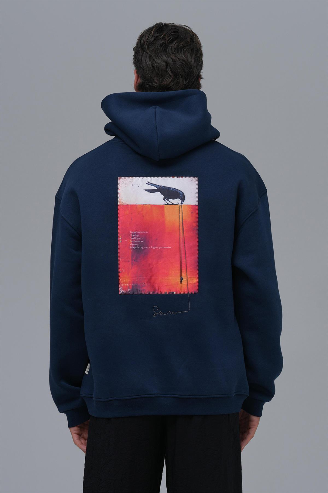 Crow of Transformation Oversize Sweatshirt Erkek İndigo
