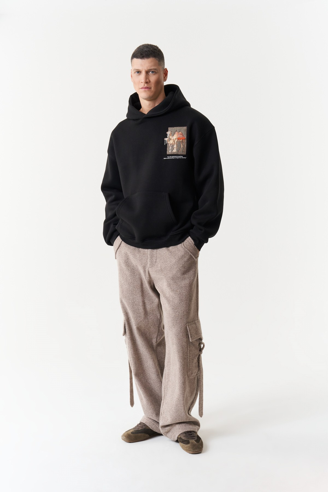 Desert Echo Oversize Erkek Sweatshirt Siyah