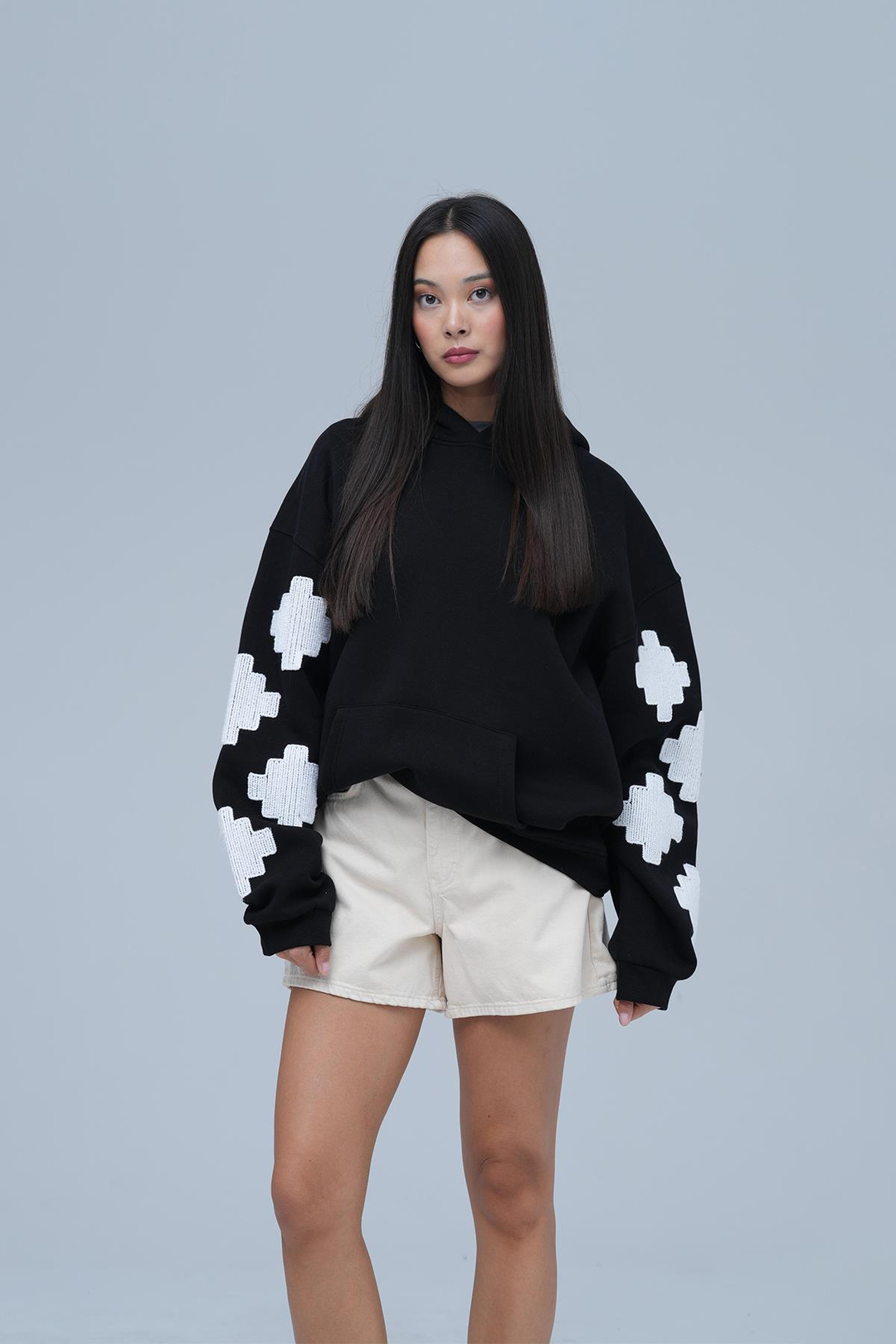 Heritage Geometry Oversize Sweatshirt Kadın Siyah