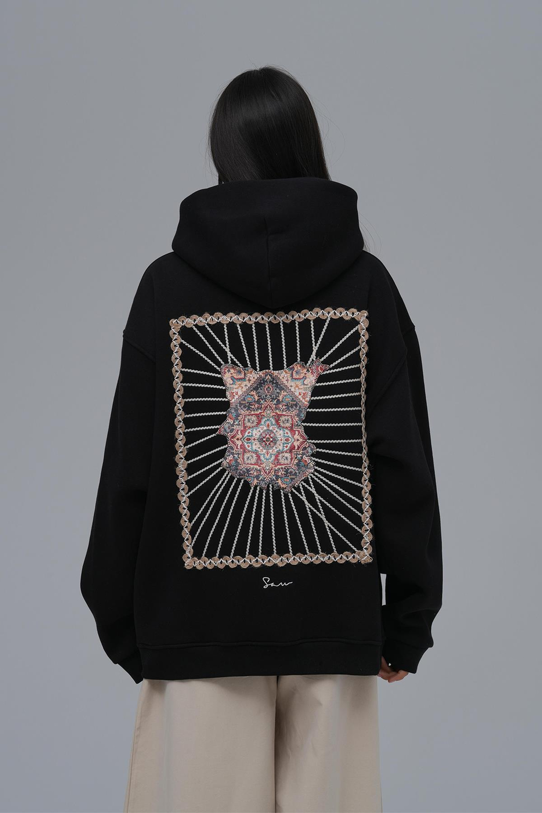Heritage Threads Oversize Sweatshirt Kadın Siyah