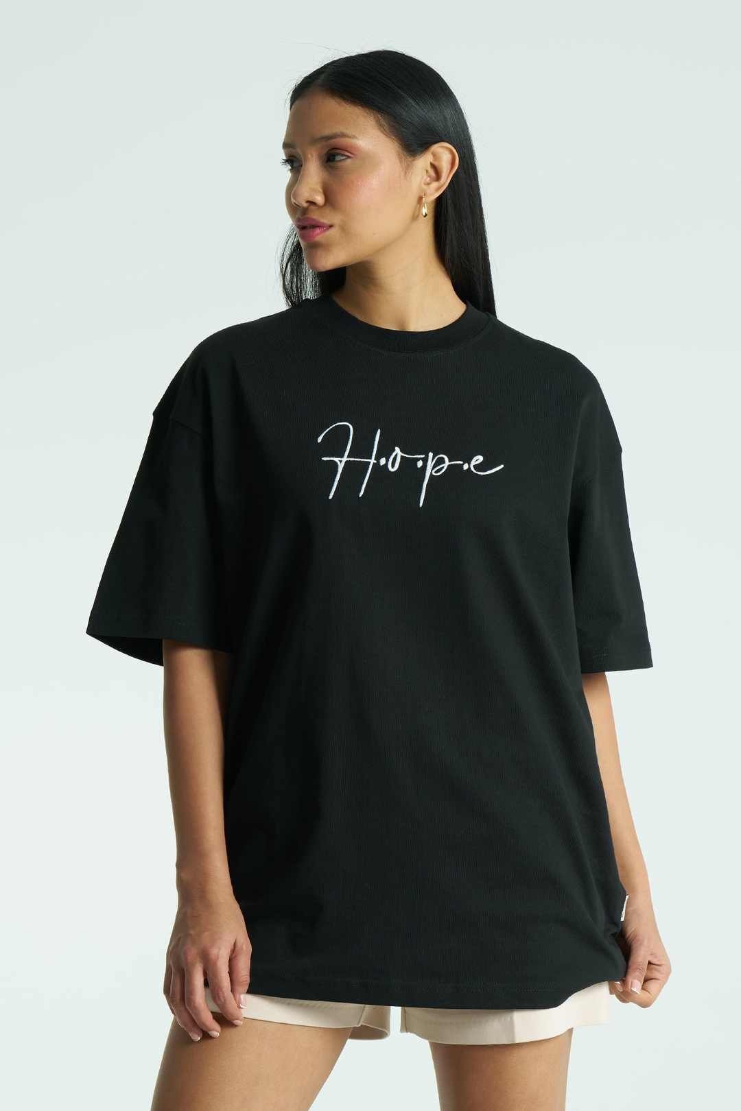 Hope Oversize Tişört Kadın Siyah
