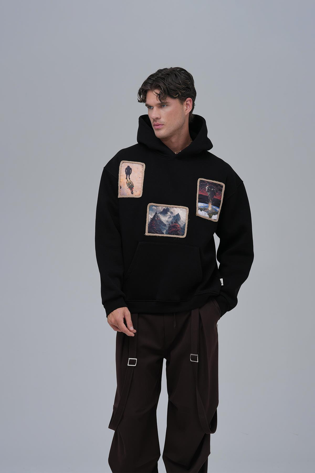 Layers of Awakening Oversize Sweatshirt Erkek Siyah