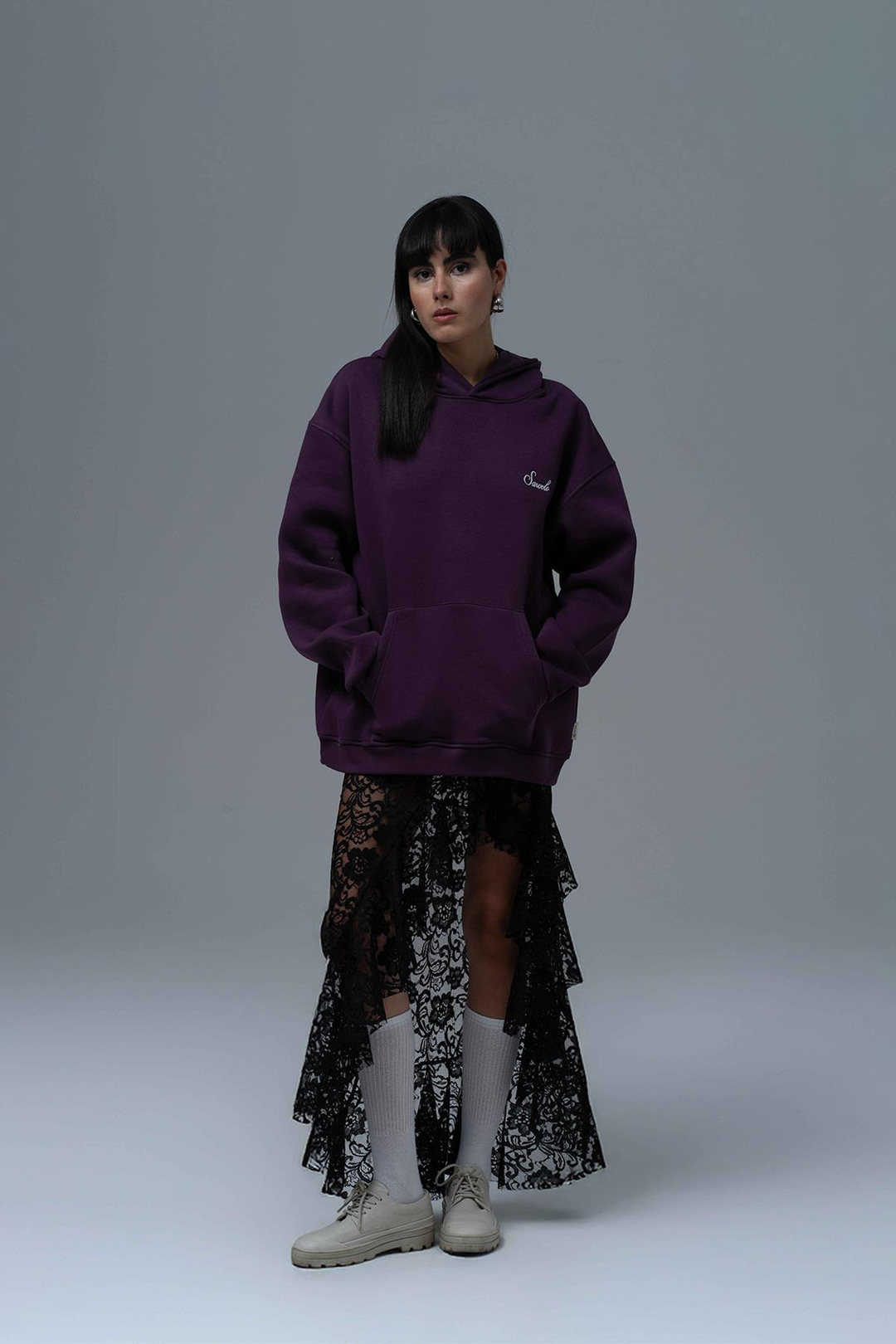 Loneliness Is a Choice Oversize Sweatshirt Kadın Mor