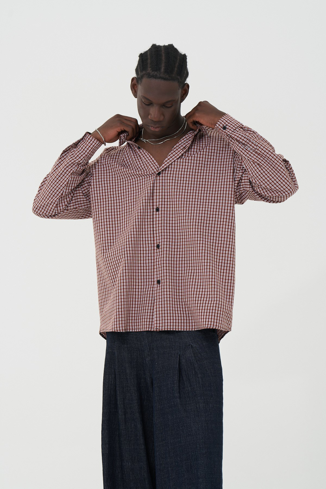Madras Check Oversize Erkek Gömlek Kiremit