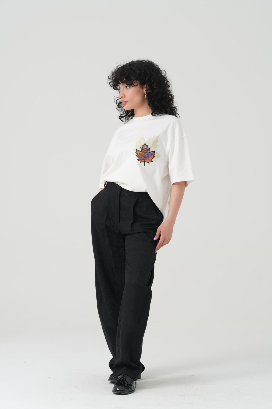 Maple Dream Oversize Kadın Tişört Ekru
