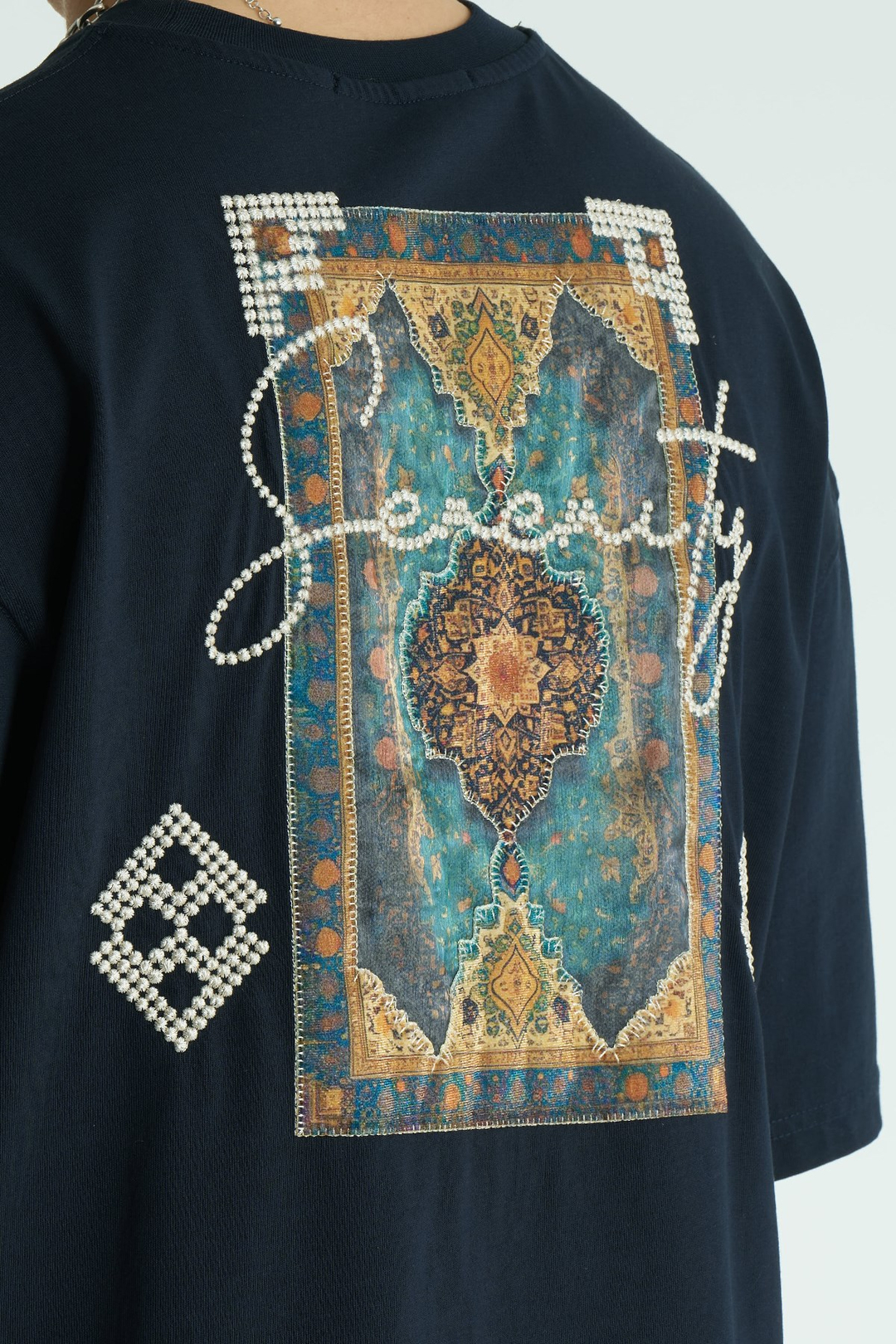 Medallion Oversize Erkek Tişört Lacivert
