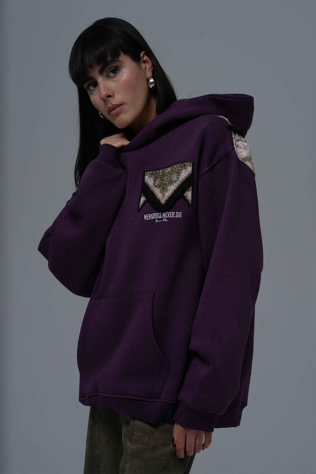 Memories Never Die Oversize Sweatshirt Kadın Mor