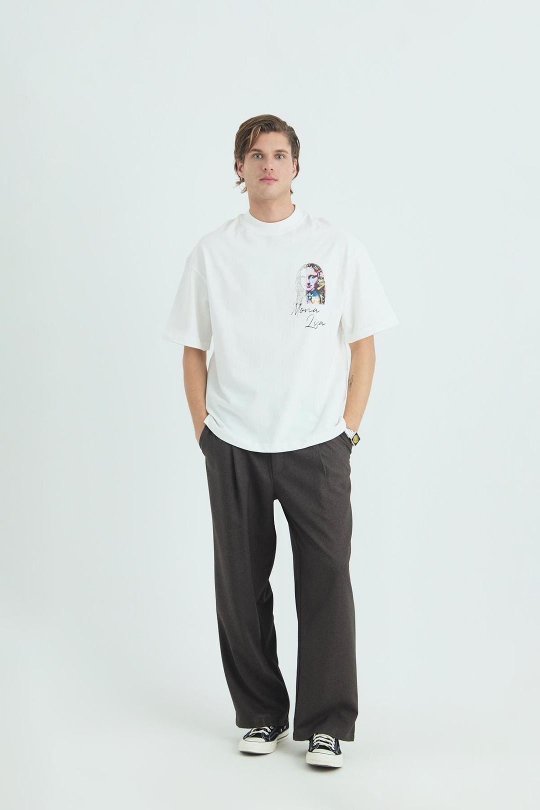 Mona Lisa Shooting Oversize Sweatshirt Erkek Ekru