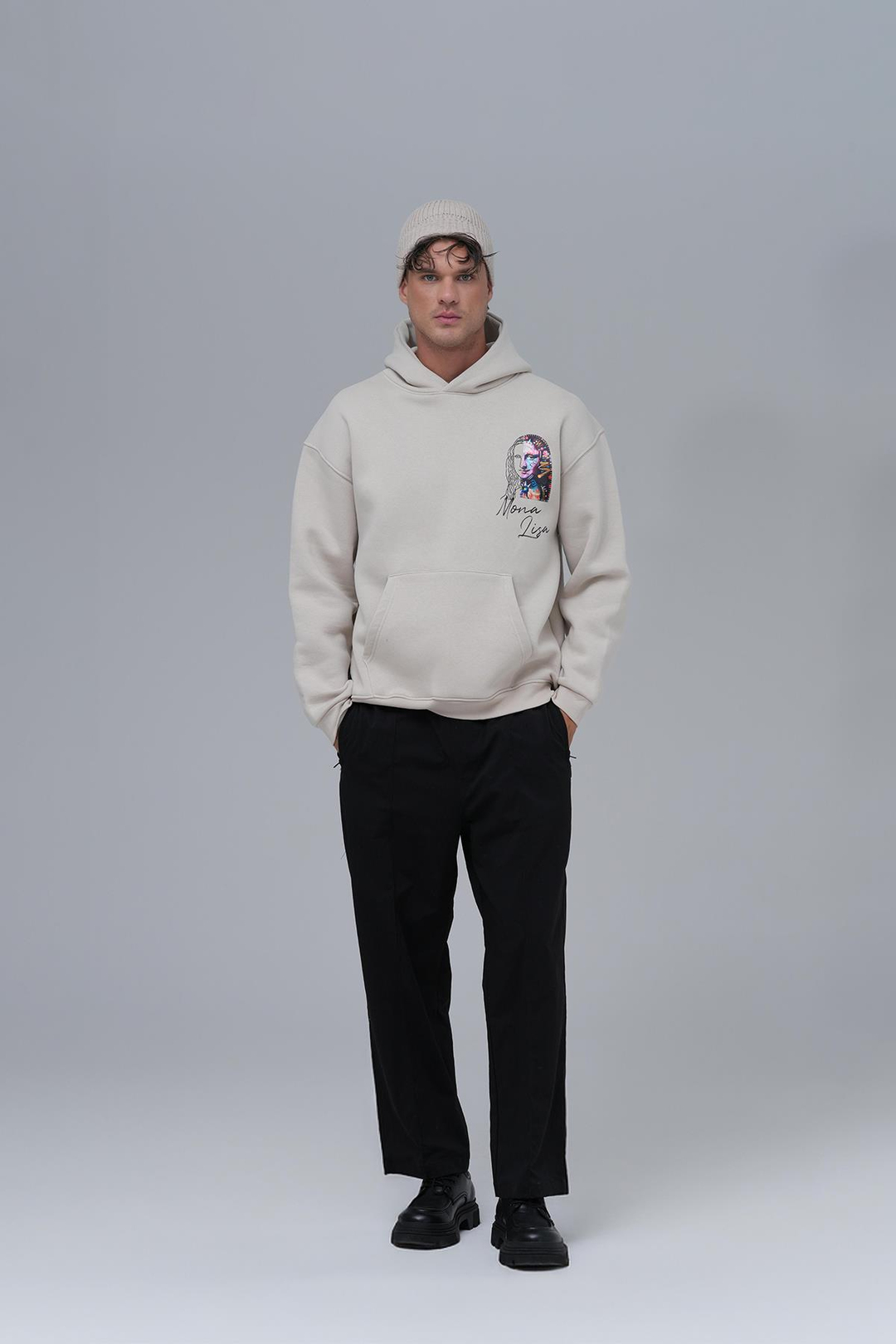 Mona Lisa Shooting Star Oversize Sweatshirt Erkek Stone