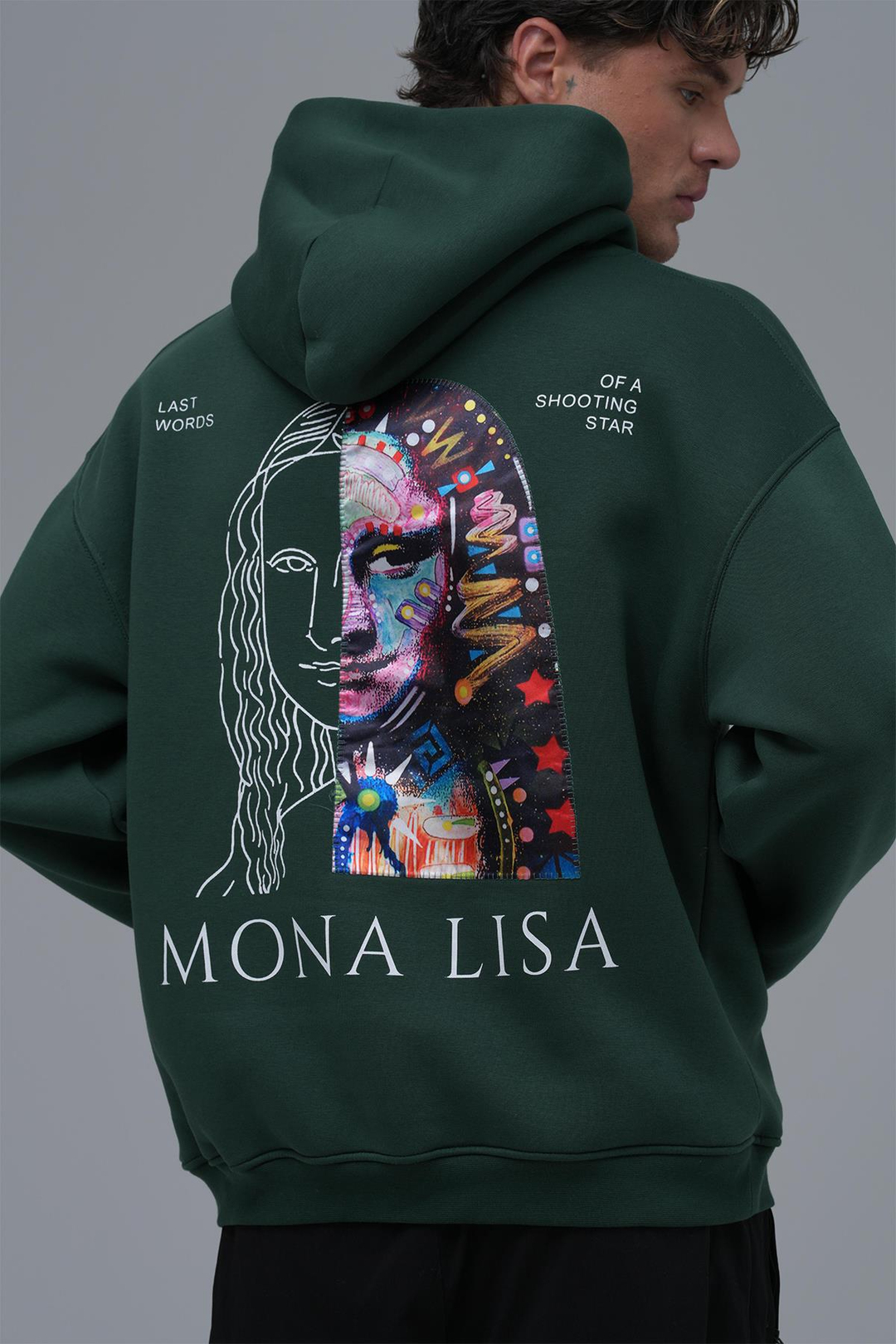 Mona Lisa Shooting Star Oversize Sweatshirt Erkek Yeşil