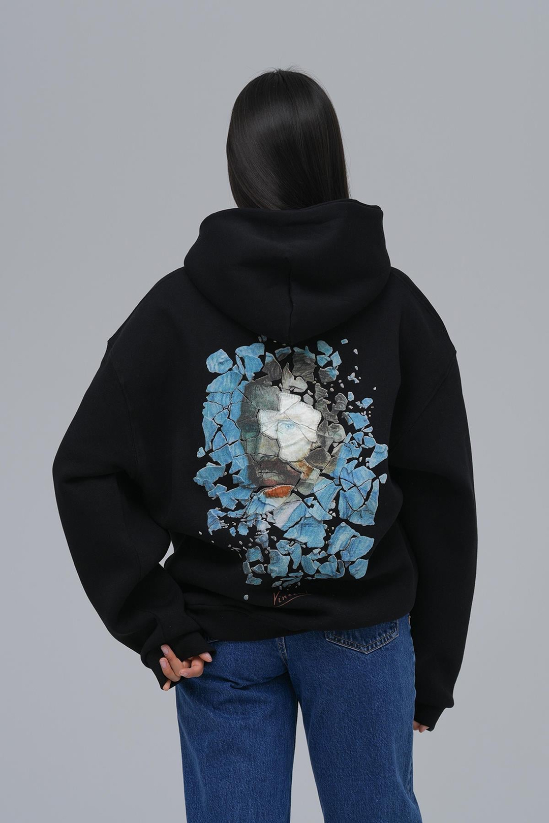 Mosaic Portrait Oversize Sweatshirt Kadın Siyah