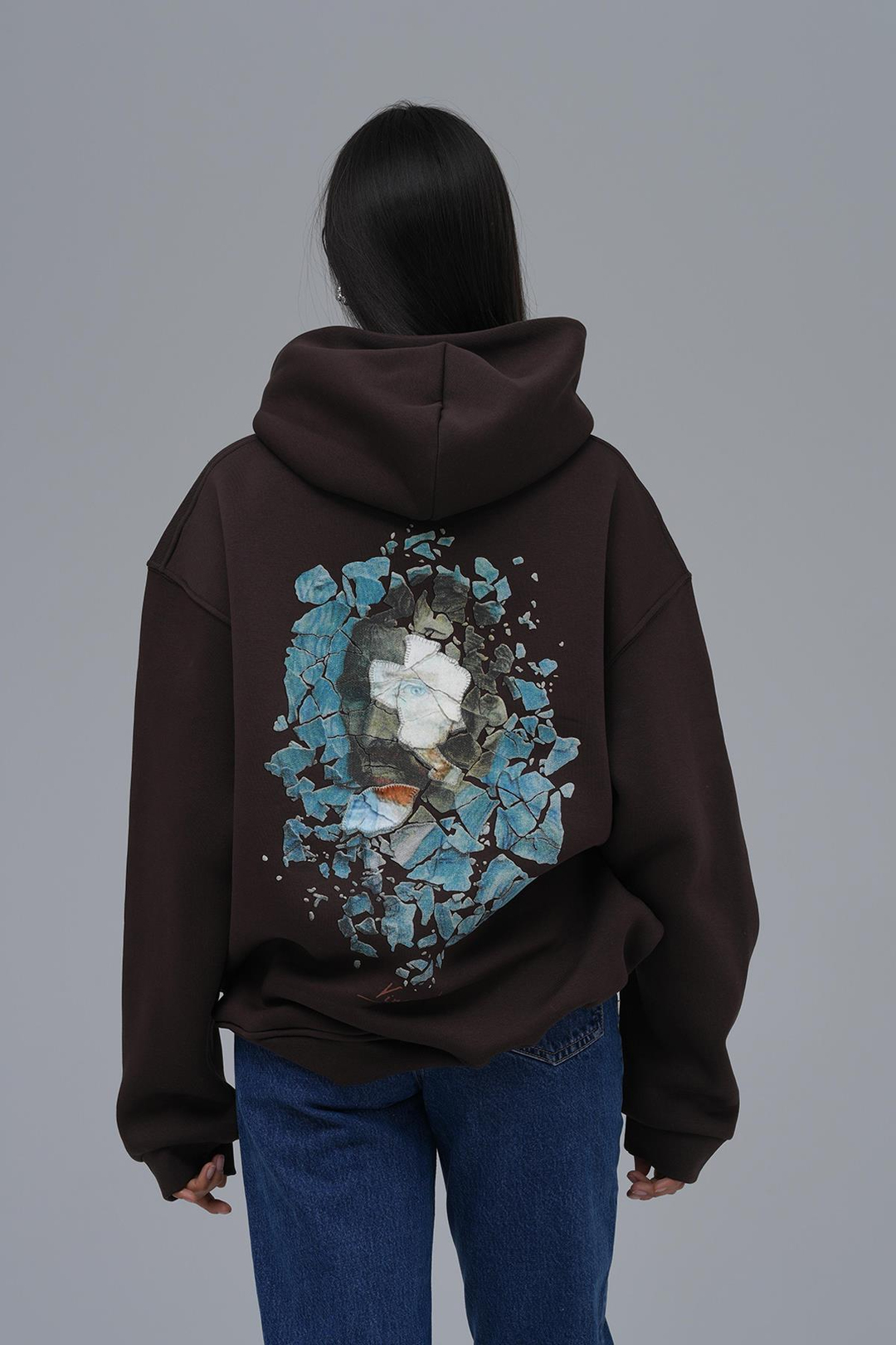 Mosaic Portrait Oversize Sweatshirt Kadın Kahverengi