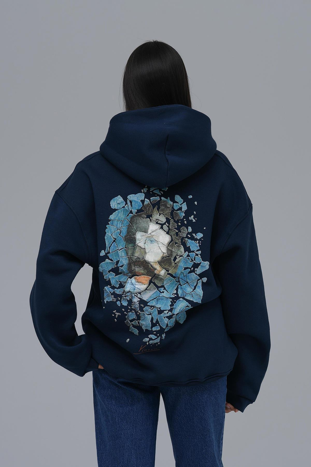 Mosaic Portrait Oversize Sweatshirt Kadın İndigo