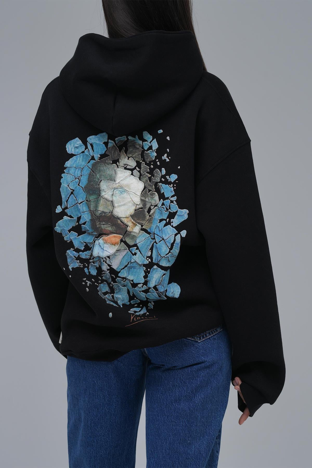 Mosaic Portrait Oversize Sweatshirt Kadın Siyah