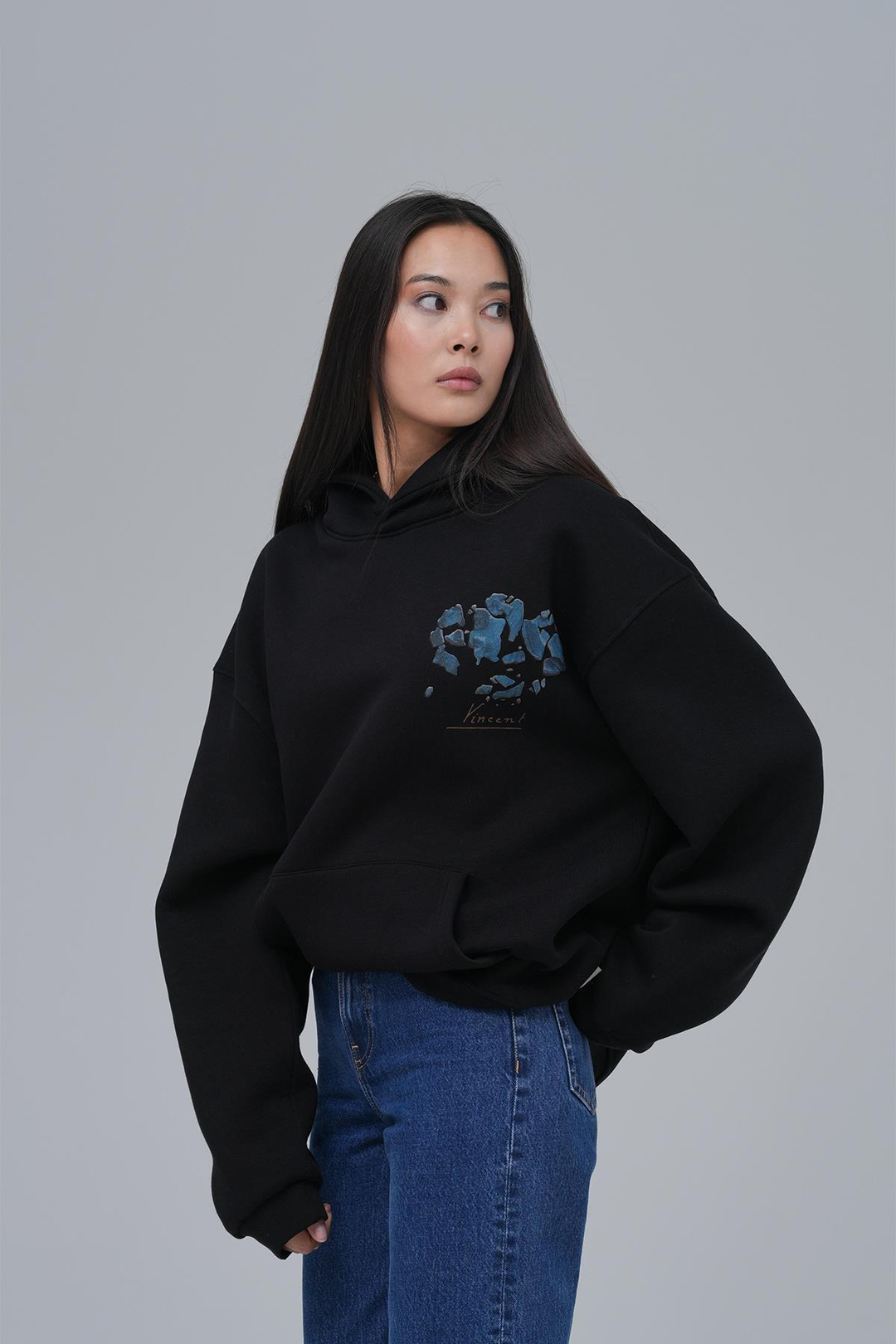 Mosaic Portrait Oversize Sweatshirt Kadın Siyah