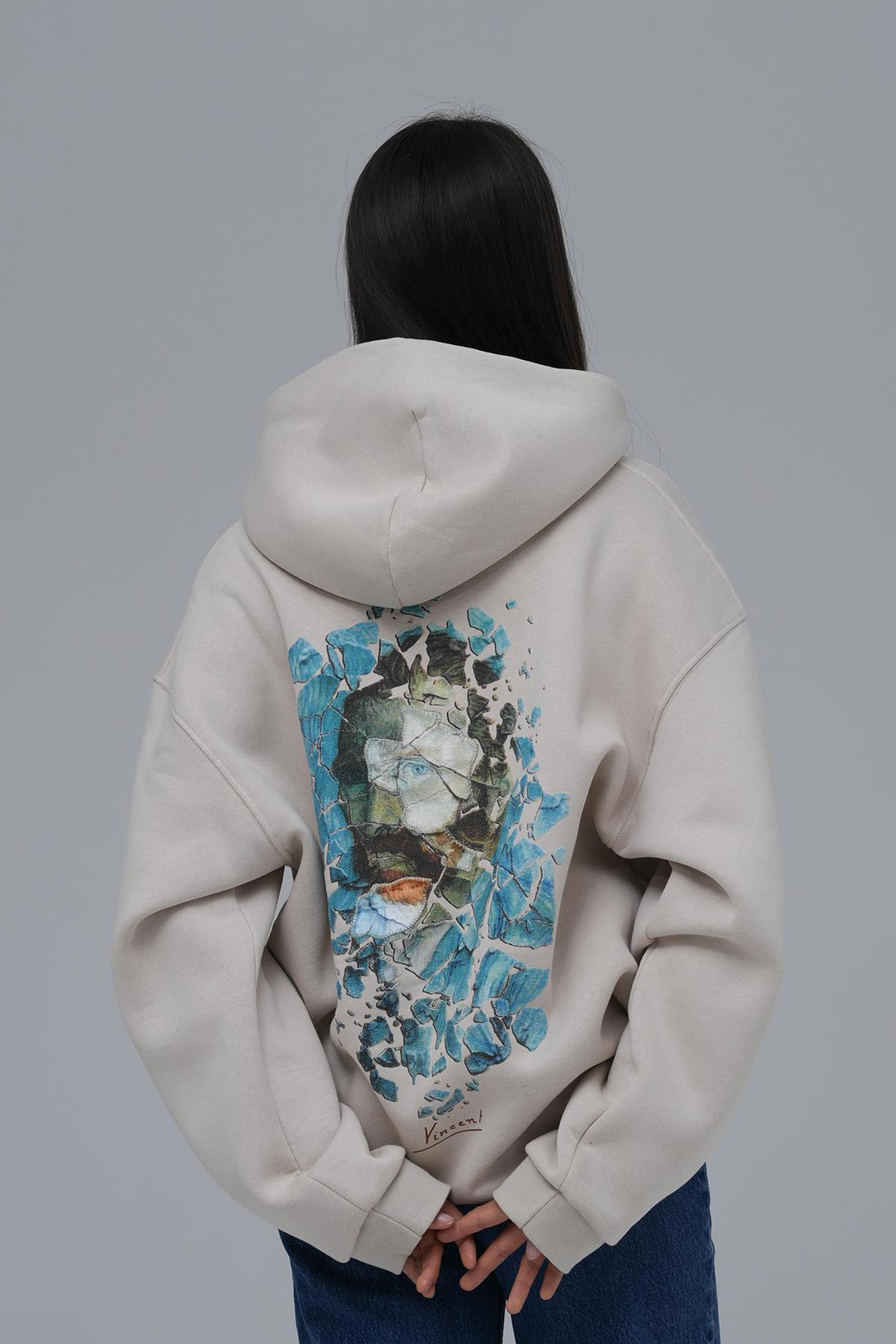 Mosaic Portrait Oversize Sweatshirt Kadın Stone